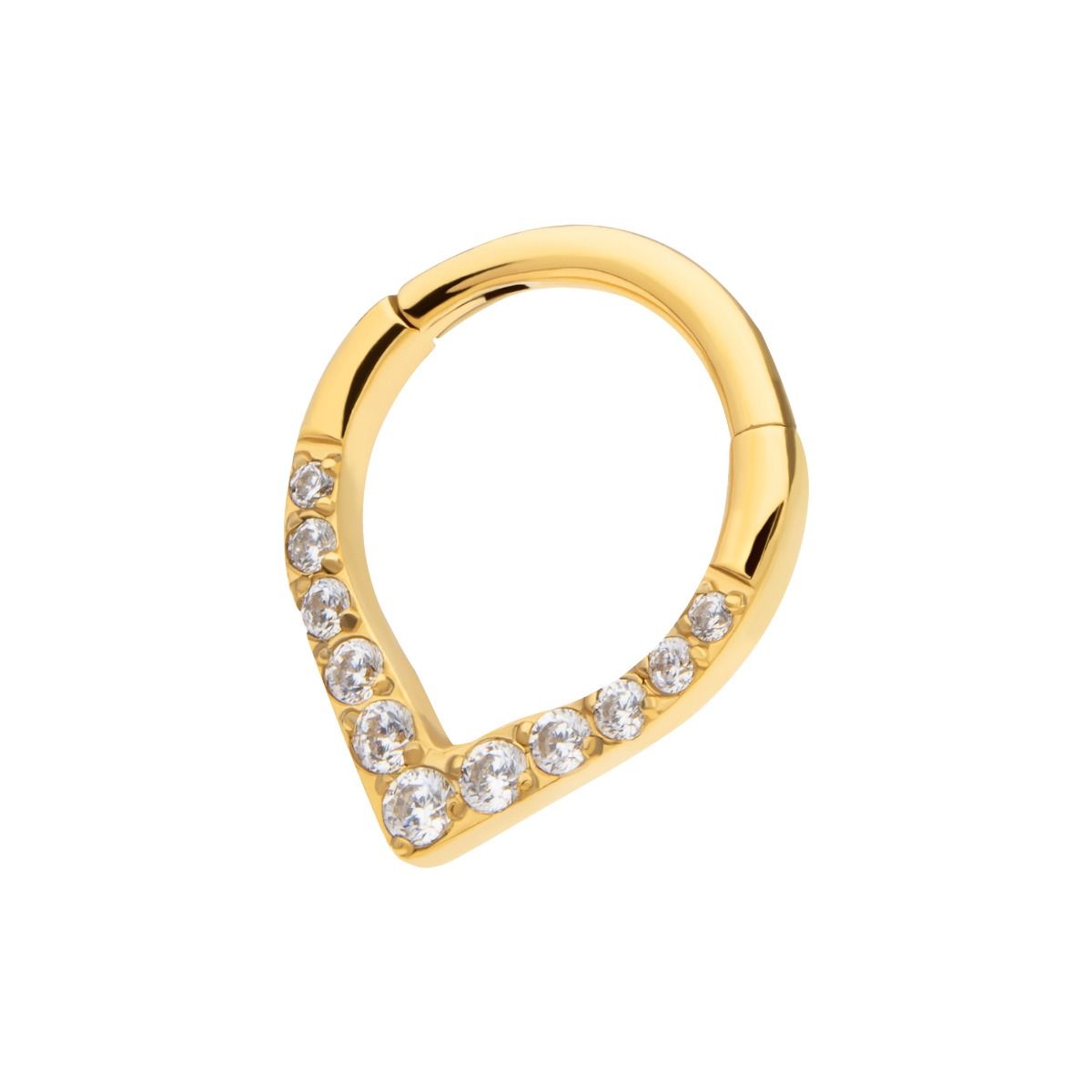 24Kt Gold PVD Titanium CNC Set Gem Front Facing Teardrop Shape Hinged Segment Clicker tisgrha1-61gpm -Rebel Bod-RebelBod