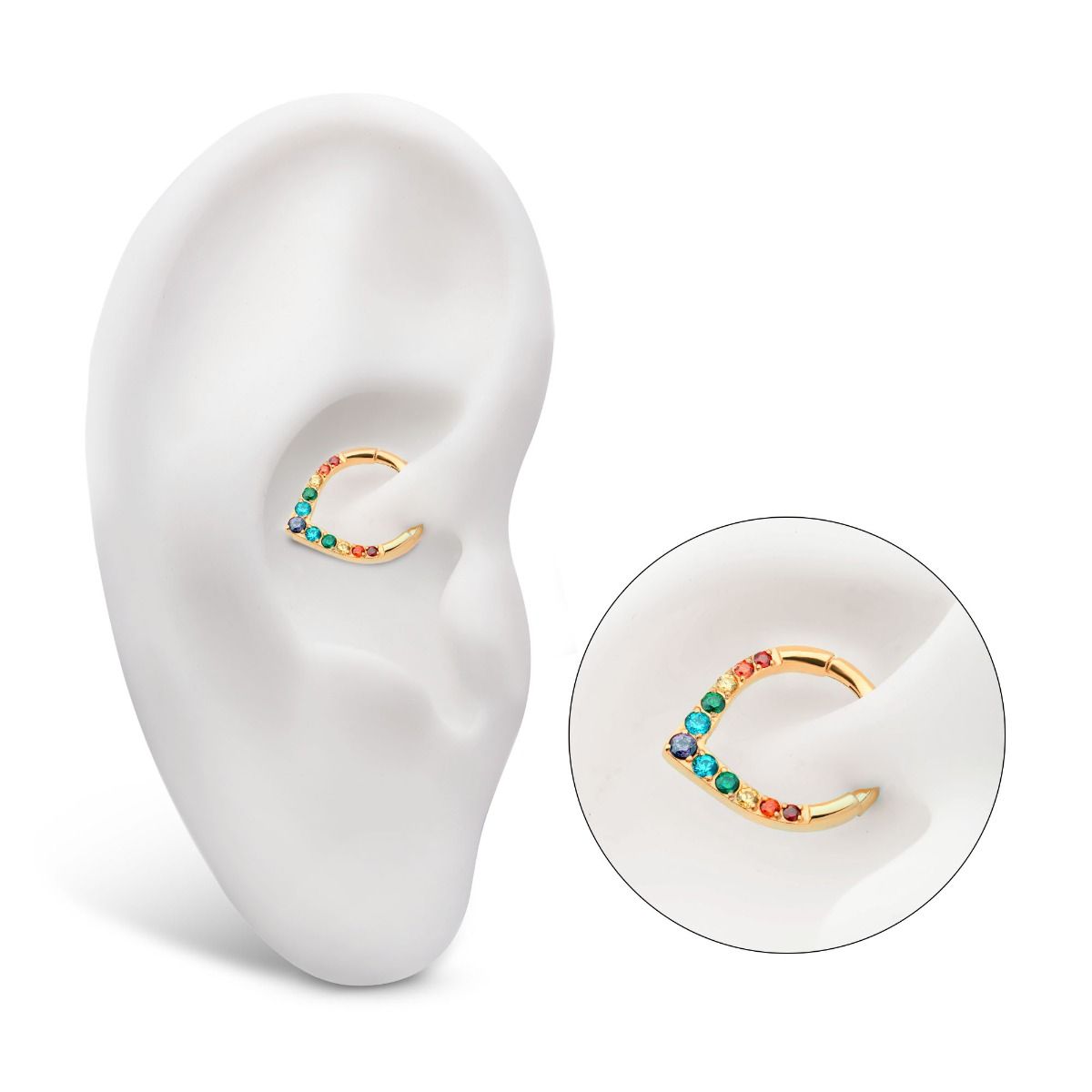 24Kt Gold PVD Titanium CNC Set Gem Front Facing Teardrop Shape Hinged Segment Clicker tisgrha1-61gpm -Rebel Bod-RebelBod