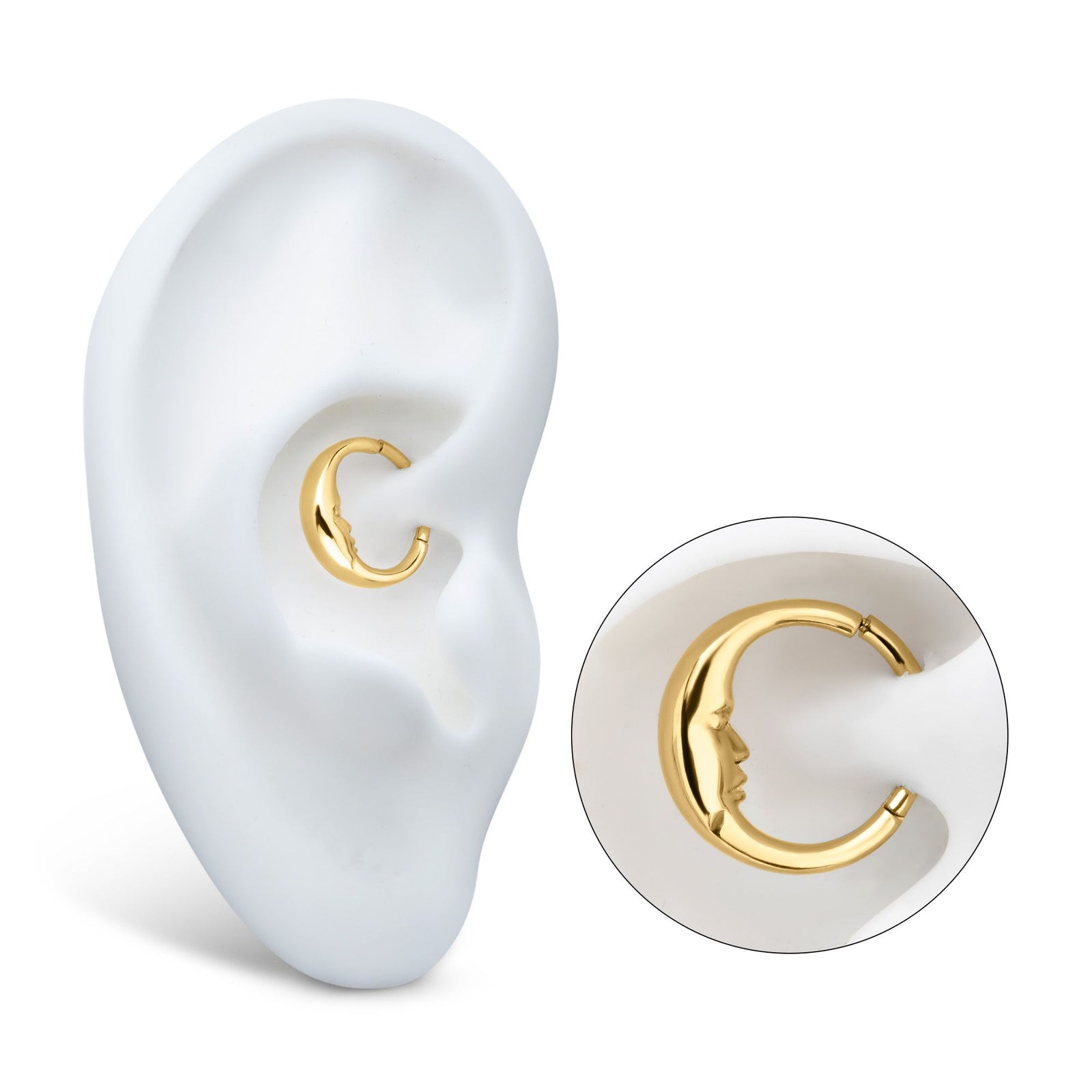 Clicker - Cartilage | Septum 24Kt Gold PVD Titanium Crescent Moon Face Front Facing Hinged Segment Clicker Ring -Rebel Bod-RebelBod