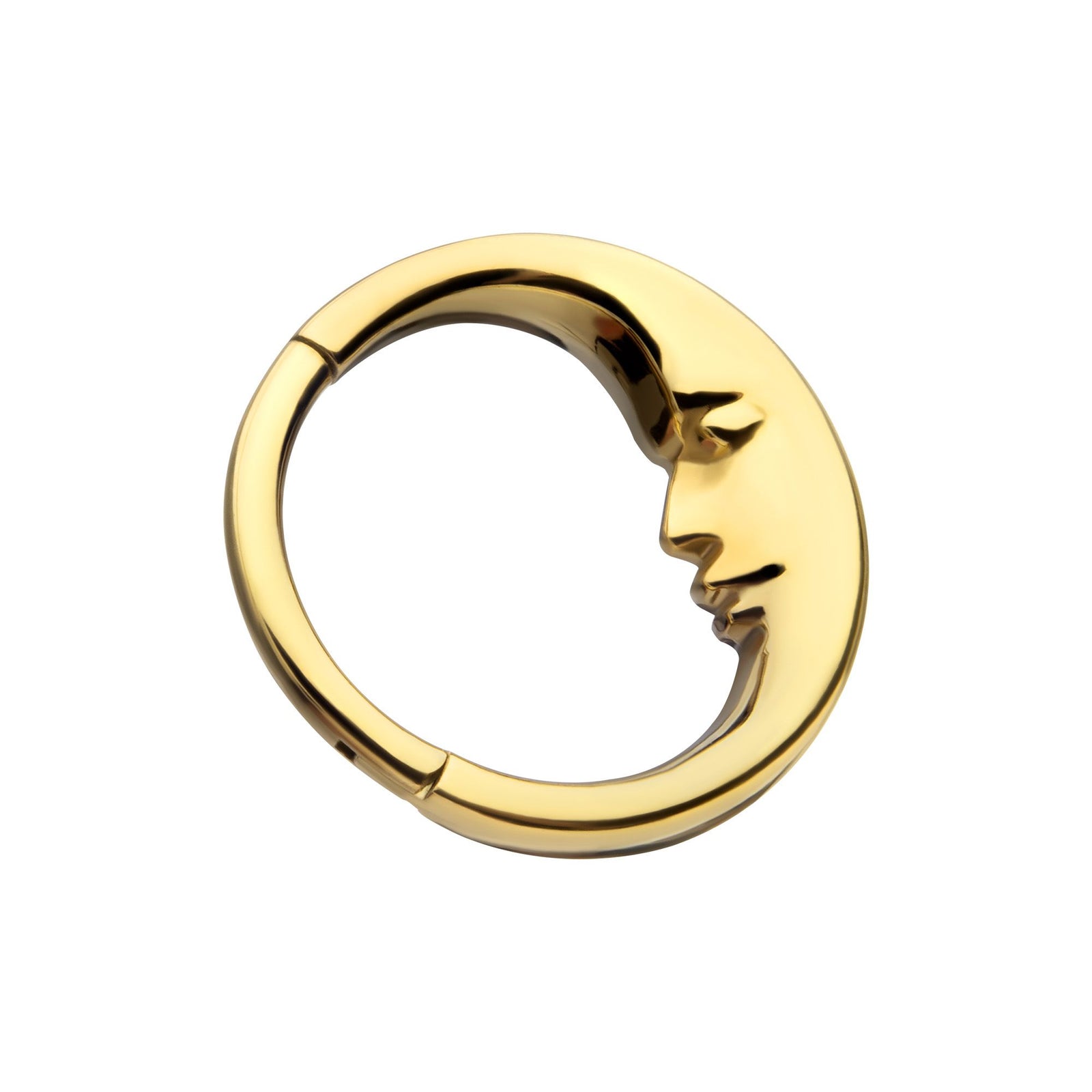 Clicker - Cartilage | Septum 24Kt Gold PVD Titanium Crescent Moon Face Front Facing Hinged Segment Clicker Ring -Rebel Bod-RebelBod