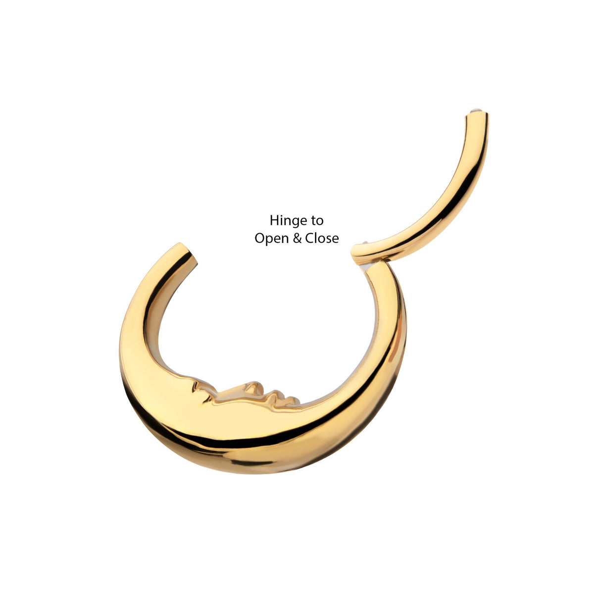 Clicker - Cartilage | Septum 24Kt Gold PVD Titanium Crescent Moon Face Front Facing Hinged Segment Clicker Ring -Rebel Bod-RebelBod