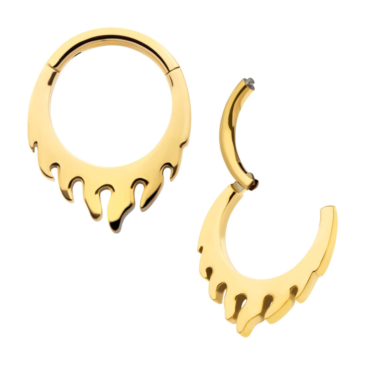 Clicker - Cartilage | Septum 24Kt Gold PVD Titanium Flame Front Facing Hinged Segment Clicker Ring -Rebel Bod-RebelBod