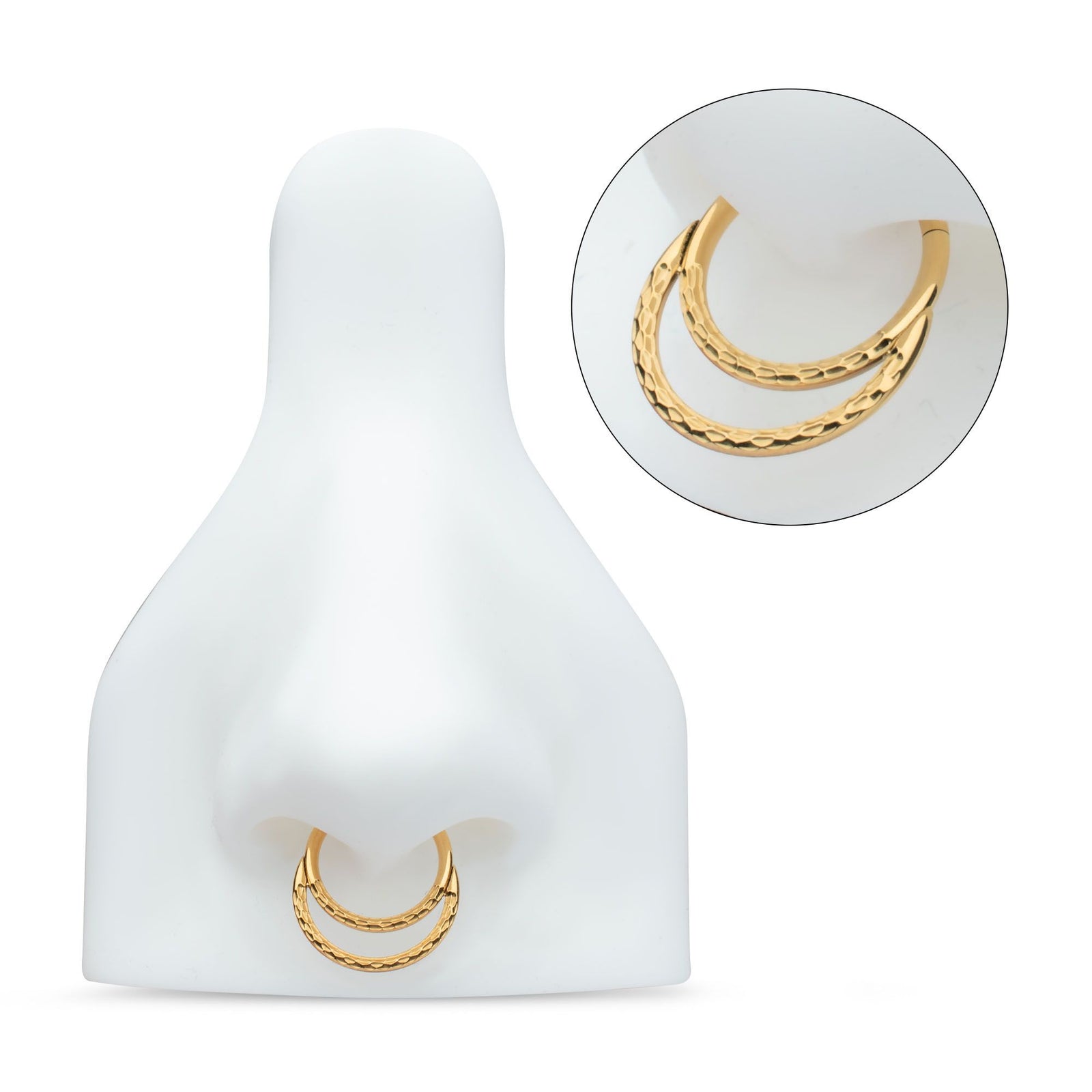Clicker - Cartilage | Septum 24Kt Gold PVD Titanium Hammered Double Hoop Front Facing Hinged Segment Clicker Ring -Rebel Bod-RebelBod
