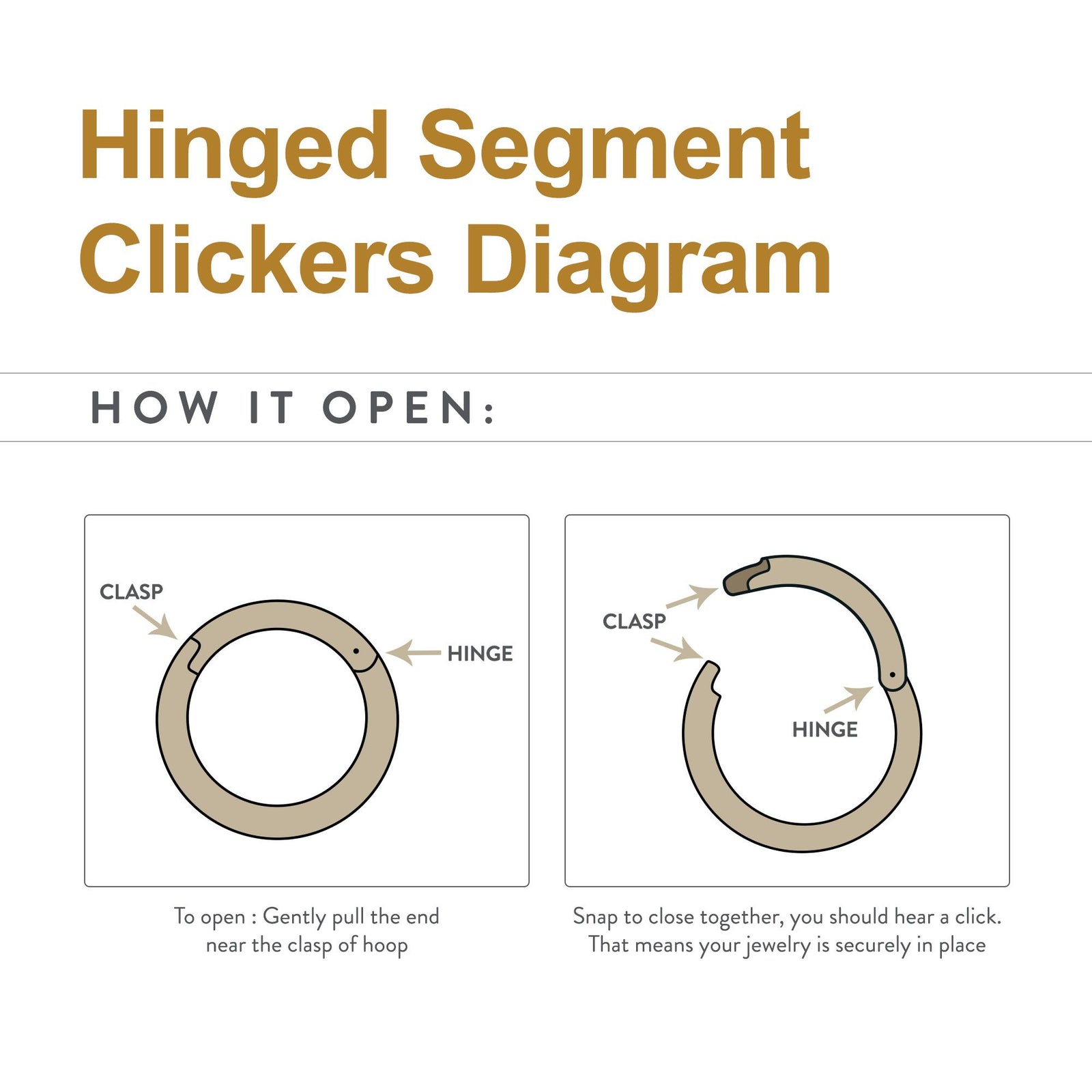 Clicker - Cartilage | Septum 24Kt Gold PVD Titanium Hammered Double Hoop Front Facing Hinged Segment Clicker Ring -Rebel Bod-RebelBod