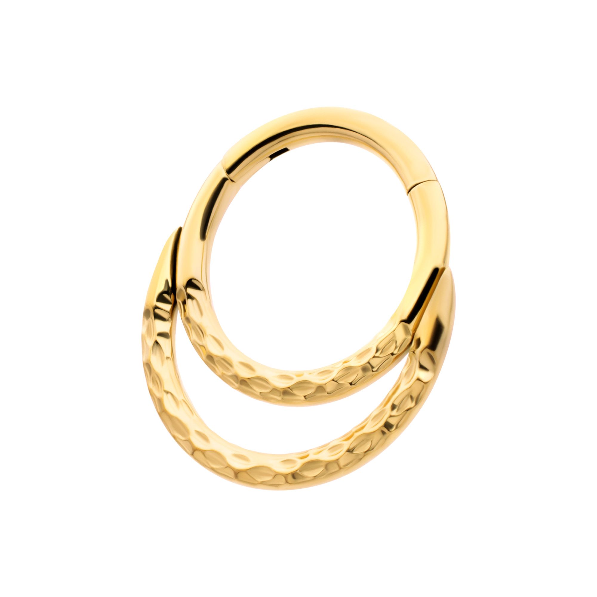 Clicker - Cartilage | Septum 24Kt Gold PVD Titanium Hammered Double Hoop Front Facing Hinged Segment Clicker Ring -Rebel Bod-RebelBod