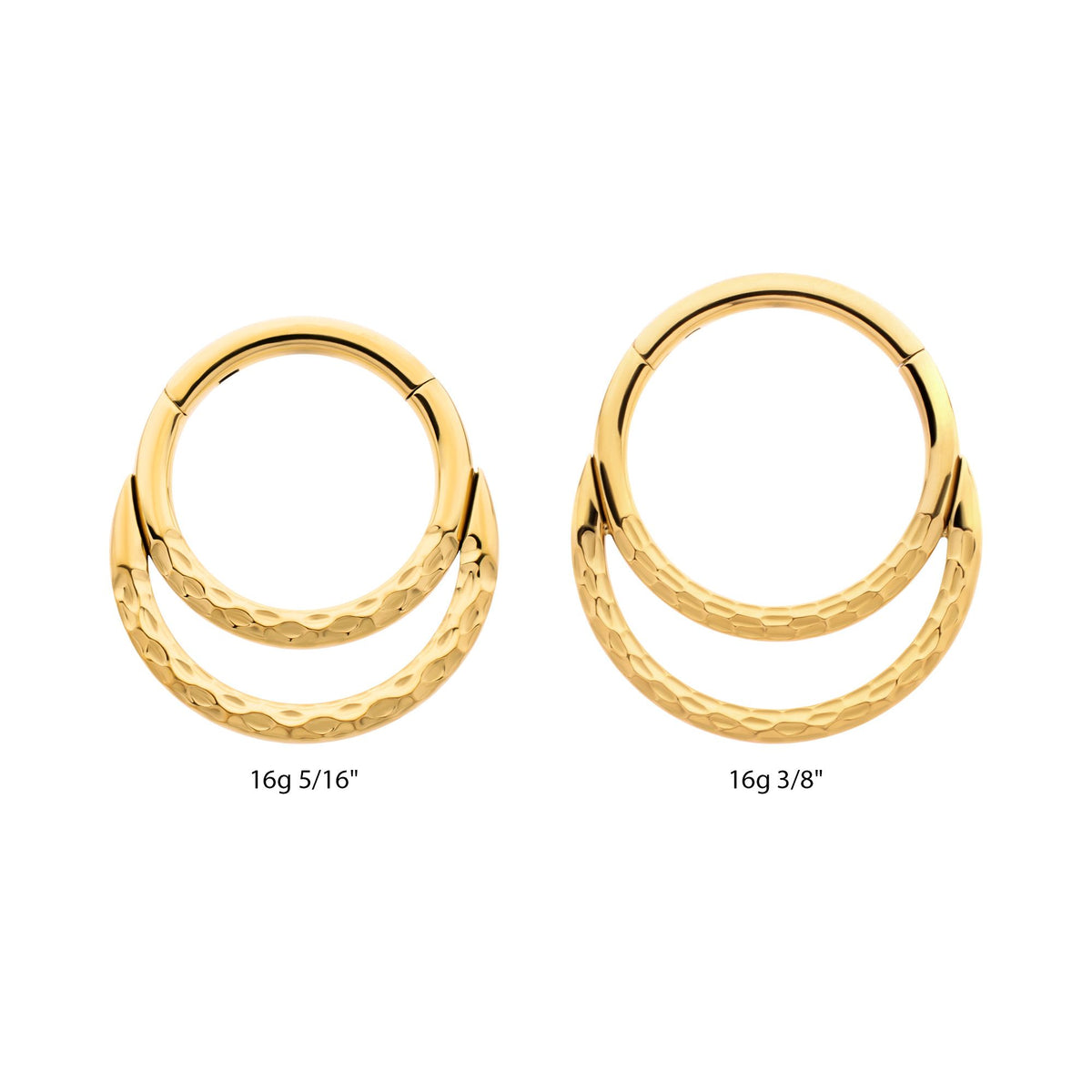 Clicker - Cartilage | Septum 24Kt Gold PVD Titanium Hammered Double Hoop Front Facing Hinged Segment Clicker Ring -Rebel Bod-RebelBod