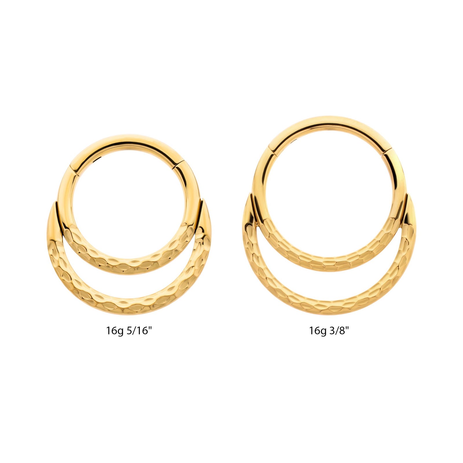 Clicker - Cartilage | Septum 24Kt Gold PVD Titanium Hammered Double Hoop Front Facing Hinged Segment Clicker Ring -Rebel Bod-RebelBod