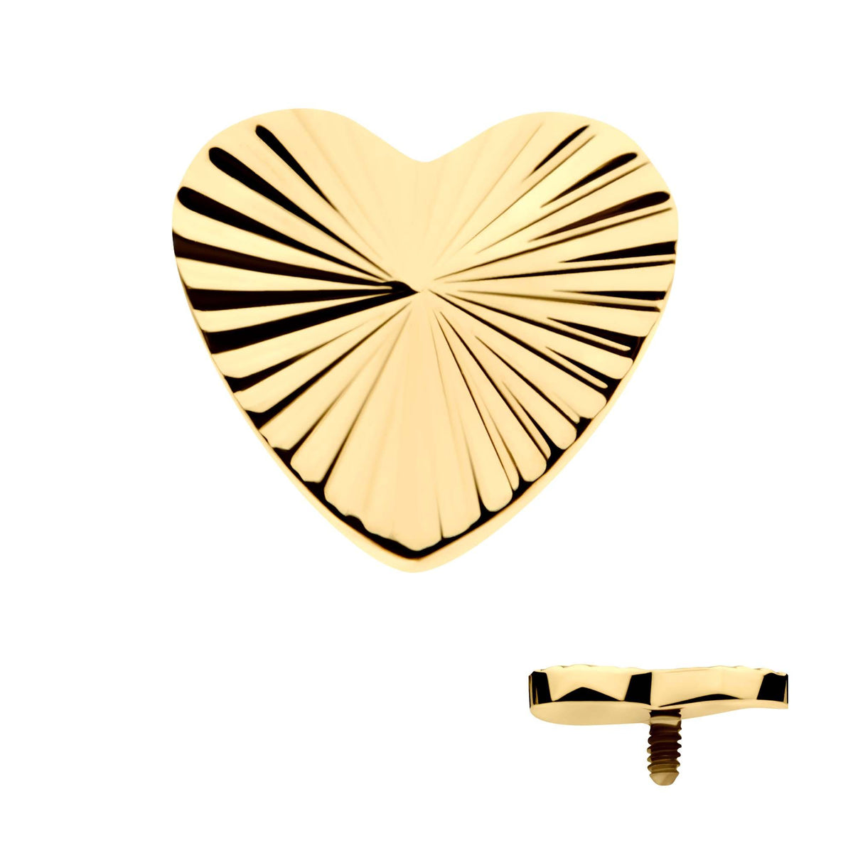 Body Jewelry Parts 24Kt Gold PVD Titanium Internally Threaded Corrugated Heart Top -Rebel Bod-RebelBod