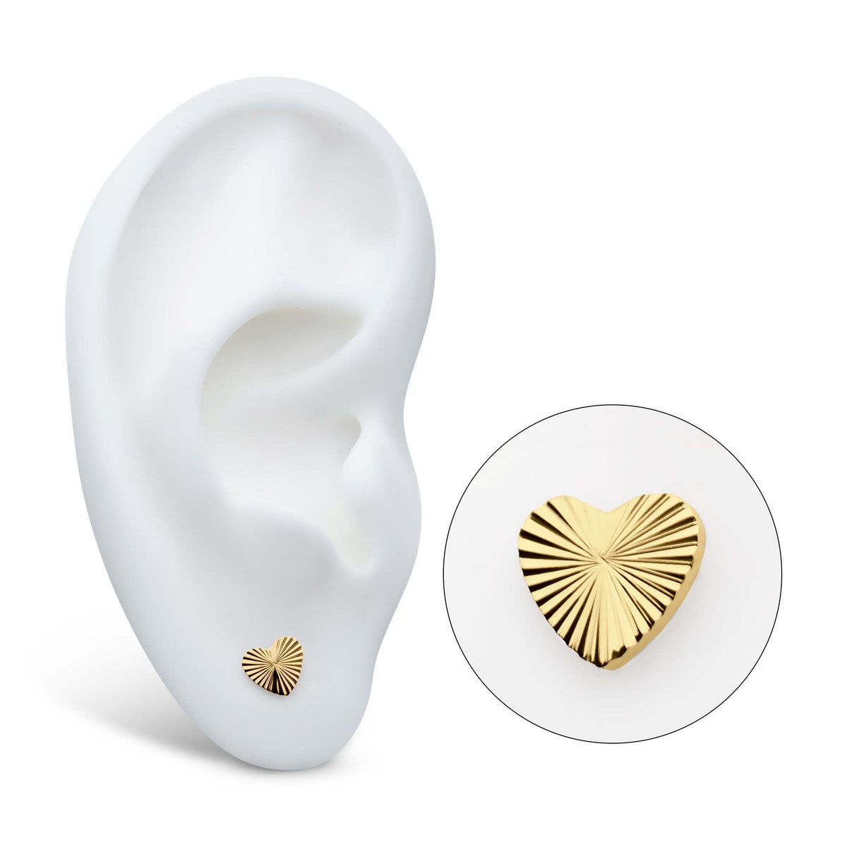 Body Jewelry Parts 24Kt Gold PVD Titanium Internally Threaded Corrugated Heart Top -Rebel Bod-RebelBod