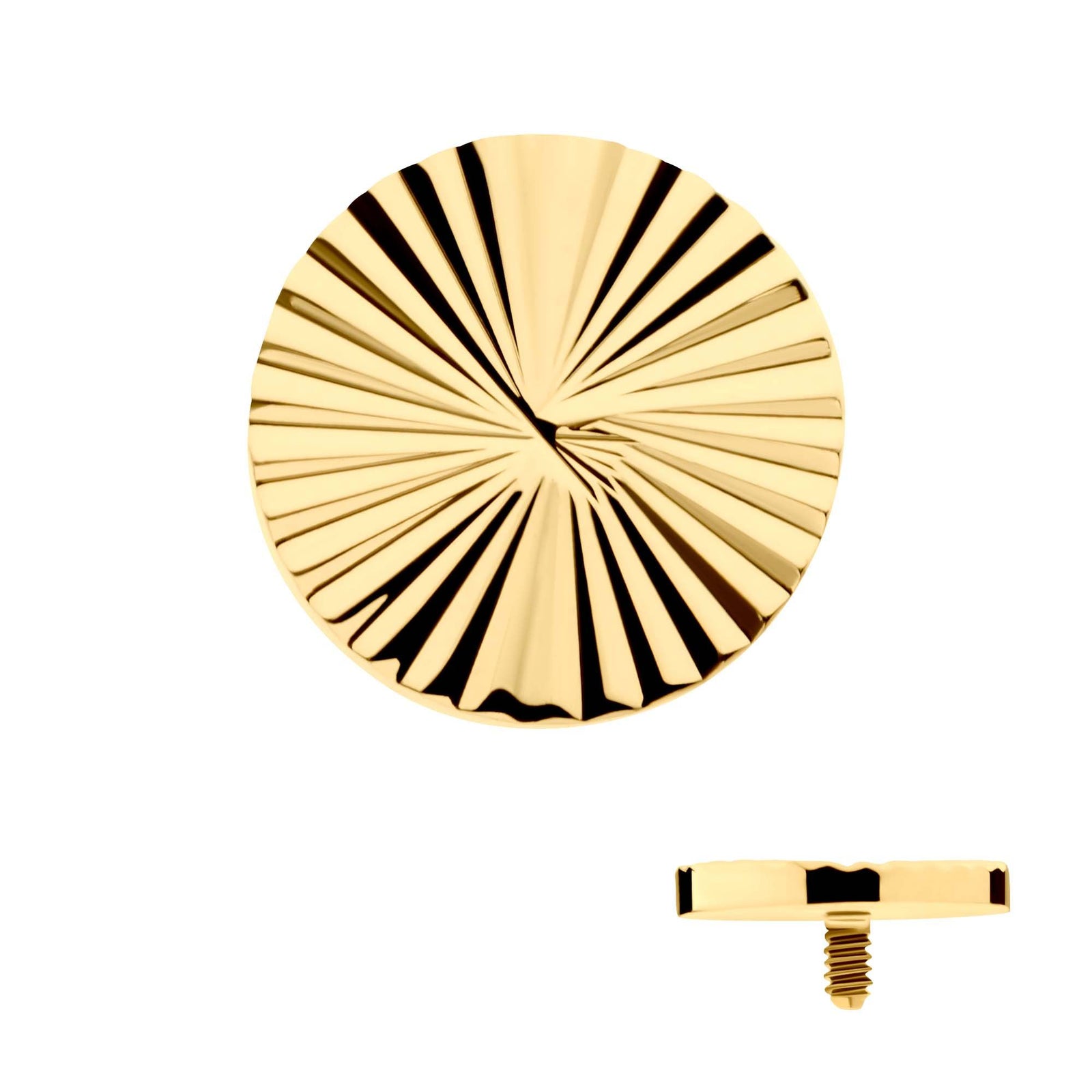 Body Jewelry Parts 24Kt Gold PVD Titanium Internally Threaded Corrugated Round Top -Rebel Bod-RebelBod