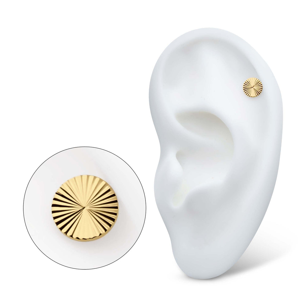Body Jewelry Parts 24Kt Gold PVD Titanium Internally Threaded Corrugated Round Top -Rebel Bod-RebelBod