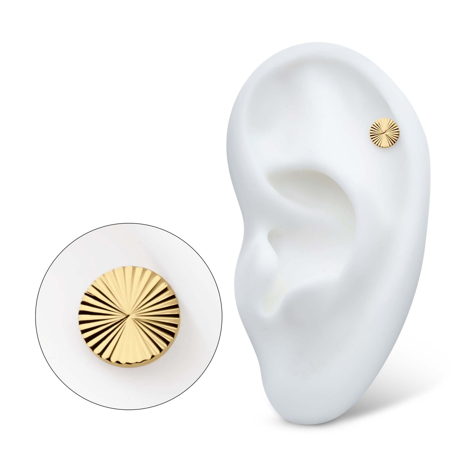 Body Jewelry Parts 24Kt Gold PVD Titanium Internally Threaded Corrugated Round Top -Rebel Bod-RebelBod
