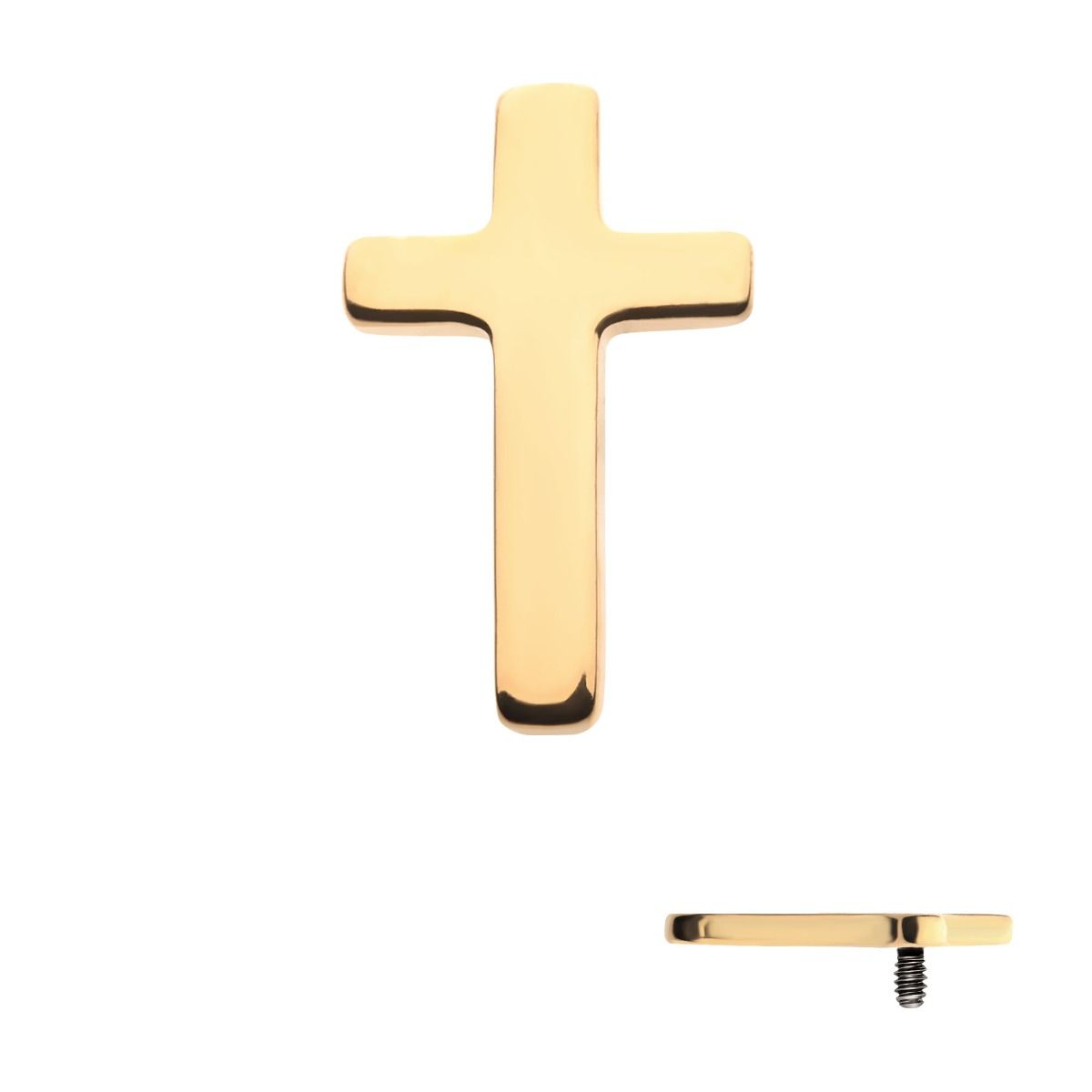 Body Jewelry Parts 24KT Gold PVD Titanium Internally Threaded Cross Top -Rebel Bod-RebelBod