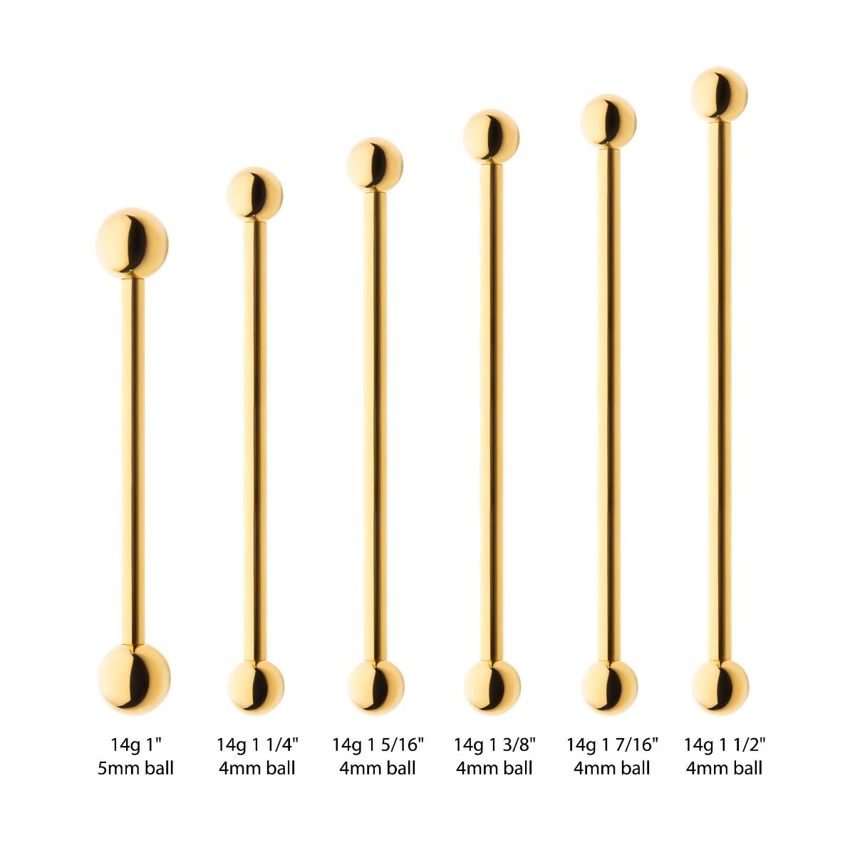 Industrial Barbell 24KT Gold PVD Titanium Internally Threaded Industrial Barbell -Rebel Bod-RebelBod