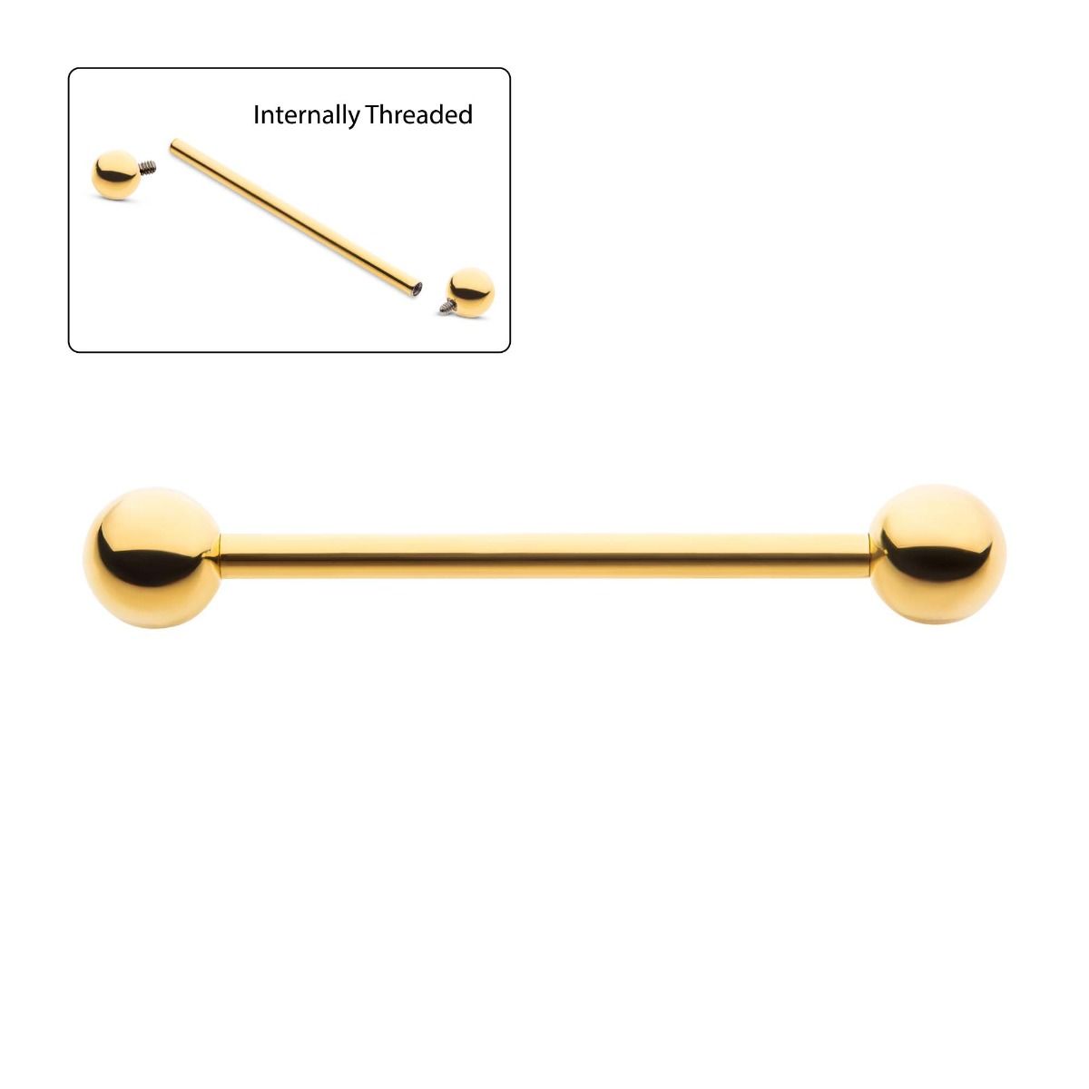 Industrial Barbell 24KT Gold PVD Titanium Internally Threaded Industrial Barbell -Rebel Bod-RebelBod