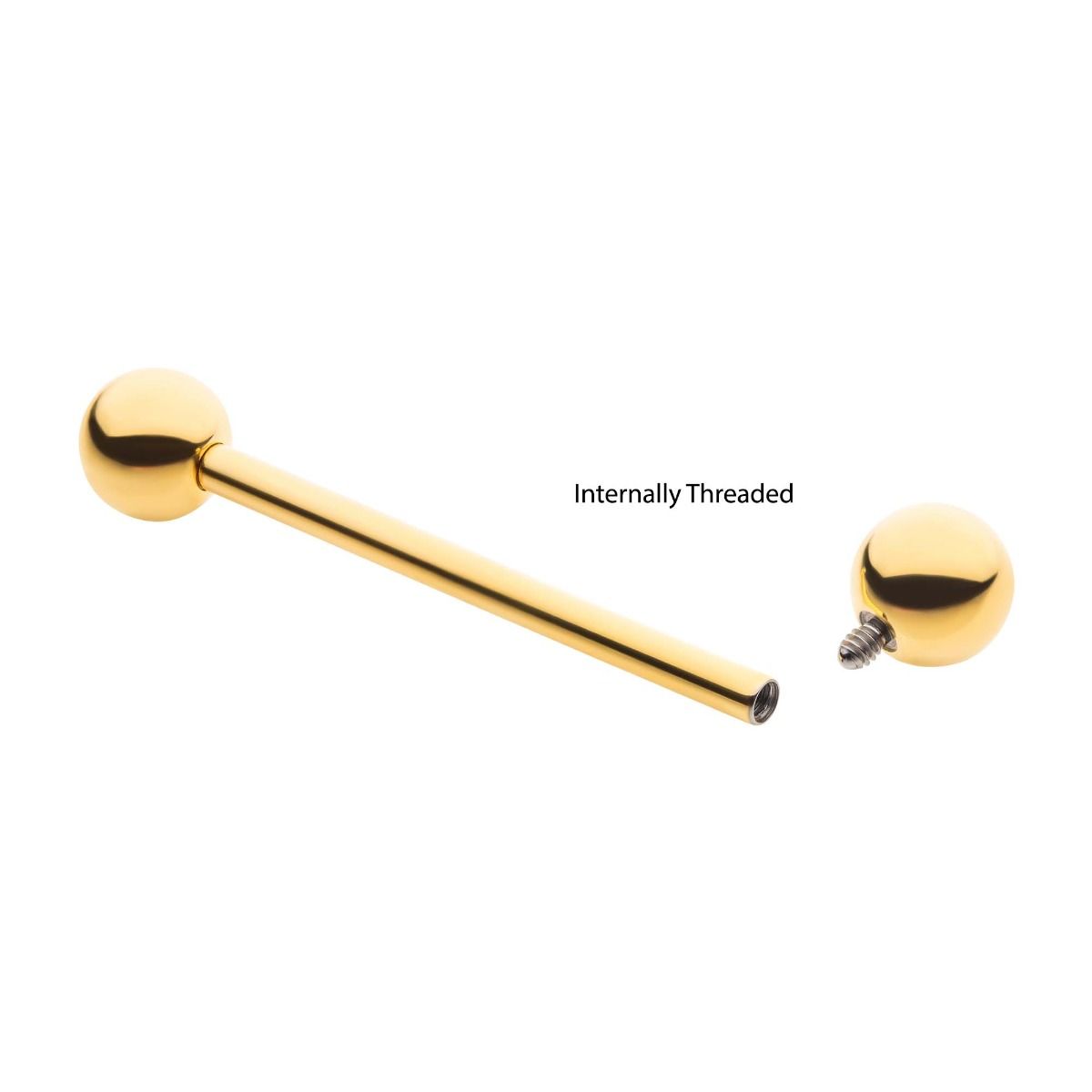 Industrial Barbell 24KT Gold PVD Titanium Internally Threaded Industrial Barbell -Rebel Bod-RebelBod