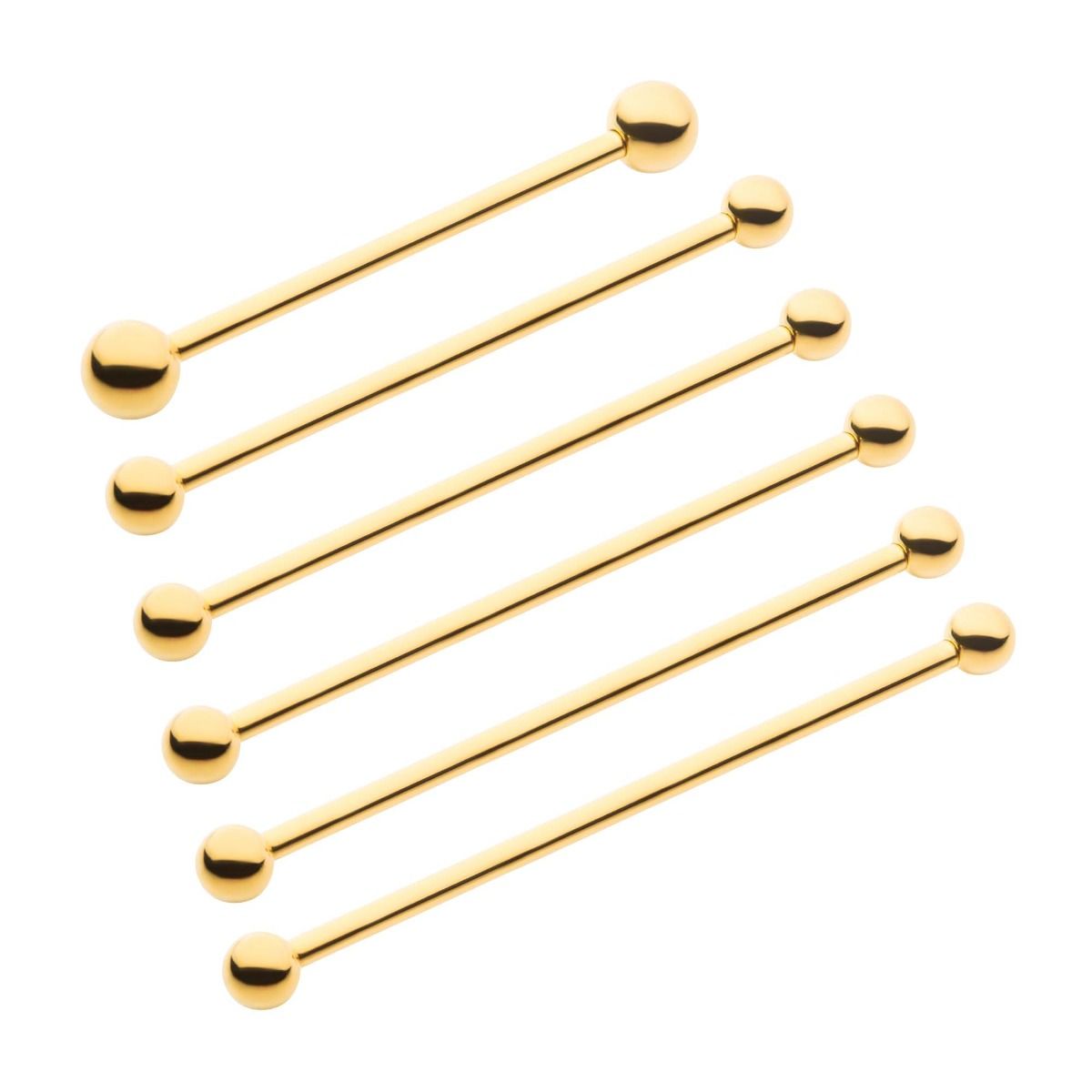 Industrial Barbell 24KT Gold PVD Titanium Internally Threaded Industrial Barbell -Rebel Bod-RebelBod