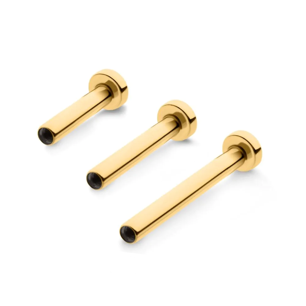 Labret Studs 24KT Gold PVD Titanium Internally Threaded Micro Labret Post Only 2.5mm Base - 1 Piece -Rebel Bod-RebelBod