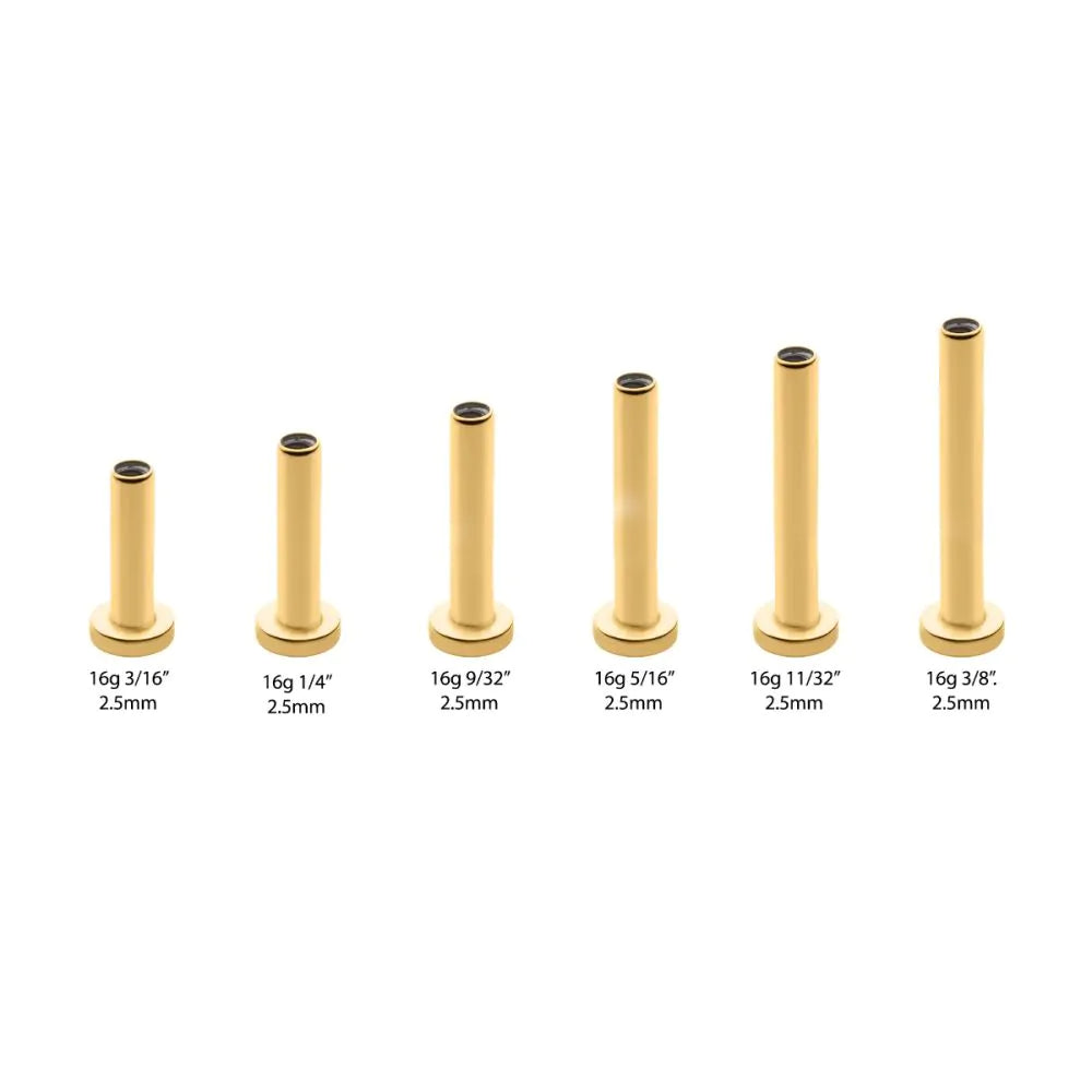 Labret Studs 24KT Gold PVD Titanium Internally Threaded Micro Labret Post Only 2.5mm Base - 1 Piece -Rebel Bod-RebelBod