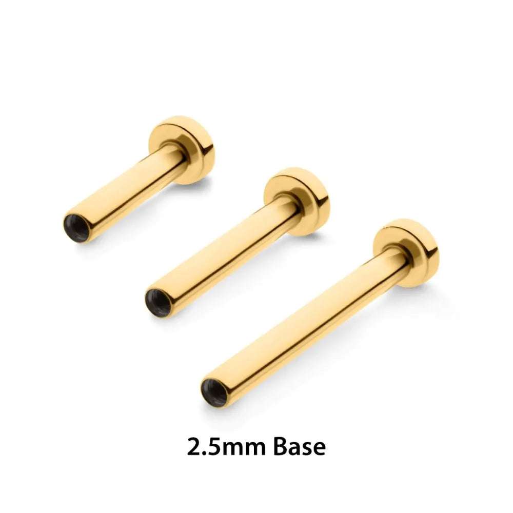 Labret Studs 24KT Gold PVD Titanium Internally Threaded Micro Labret Post Only 2.5mm Base - 1 Piece -Rebel Bod-RebelBod