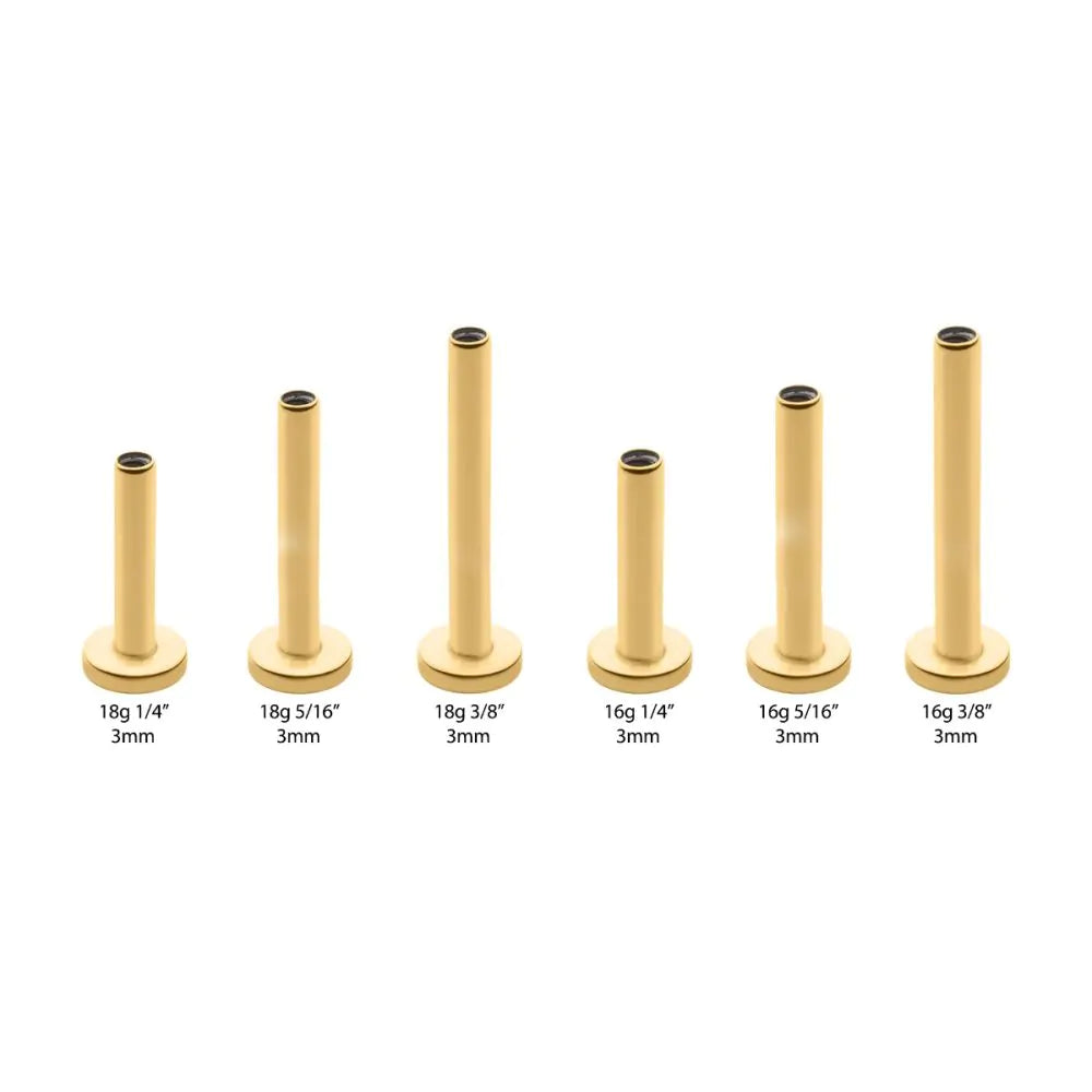 Labret Studs 24KT Gold PVD Titanium Internally Threaded Micro Labret Post Only 3mm Base - 1 Piece -Rebel Bod-RebelBod