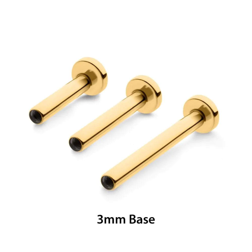 Labret Studs 24KT Gold PVD Titanium Internally Threaded Micro Labret Post Only 3mm Base - 1 Piece -Rebel Bod-RebelBod