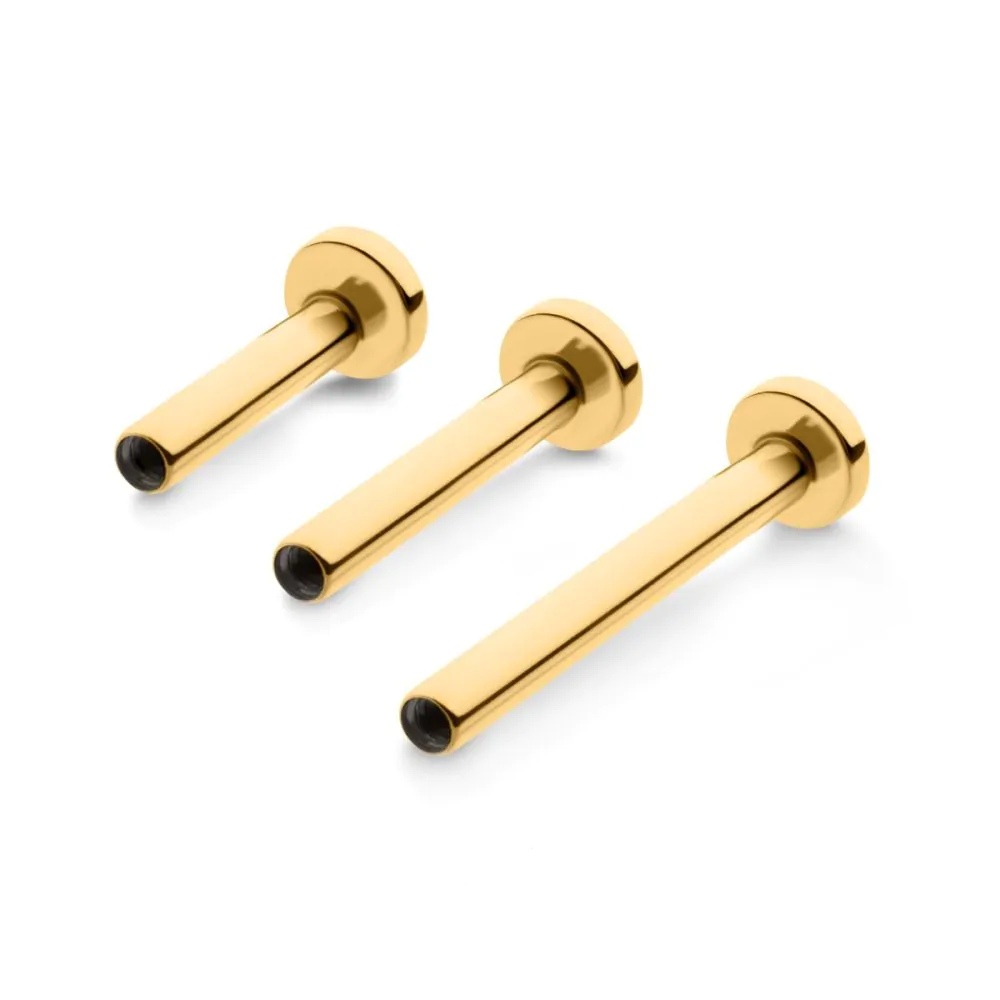 Labret Studs 24KT Gold PVD Titanium Internally Threaded Micro Labret Post Only 3mm Base - 1 Piece -Rebel Bod-RebelBod