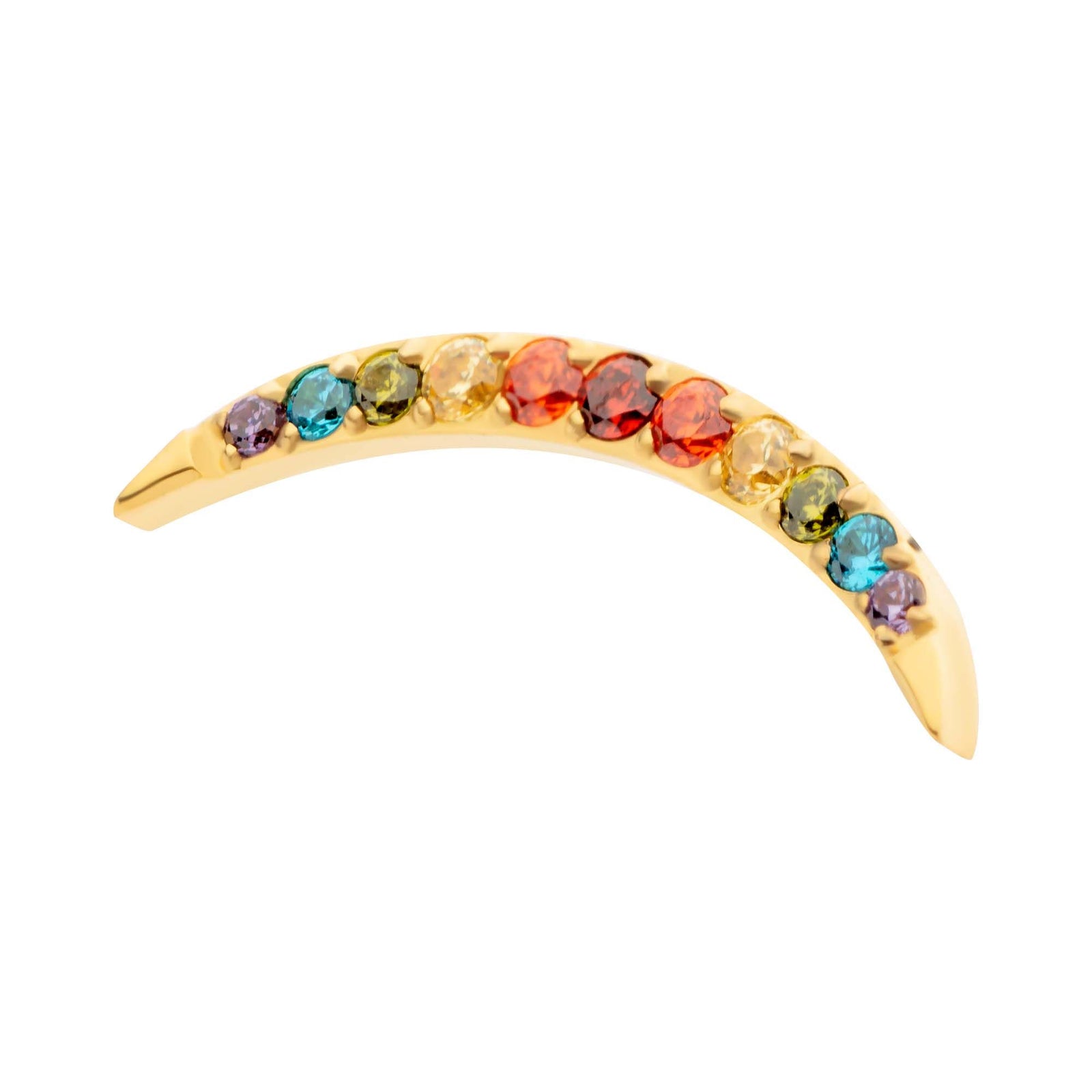 Body Jewelry Parts 24Kt Gold PVD Titanium Internally Threaded Multicolor CZ Curved Bar Top -Rebel Bod-RebelBod