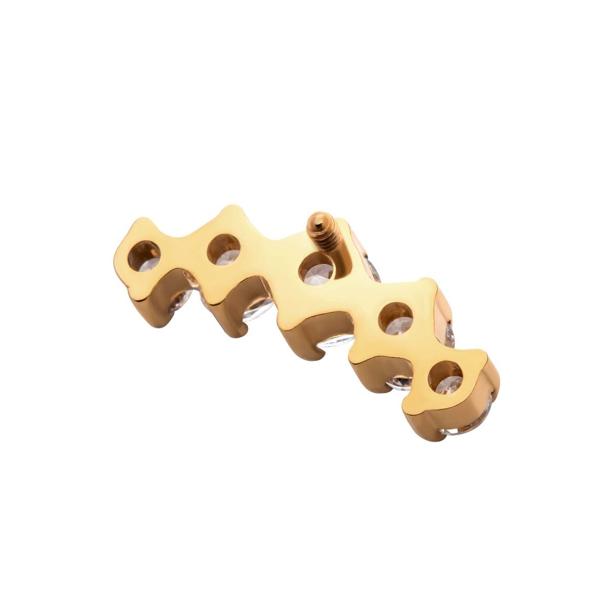 Body Jewelry Parts 24KT Gold PVD Titanium Internally Threaded Prong Set Clear CZ 5-Cluster Top -Rebel Bod-RebelBod