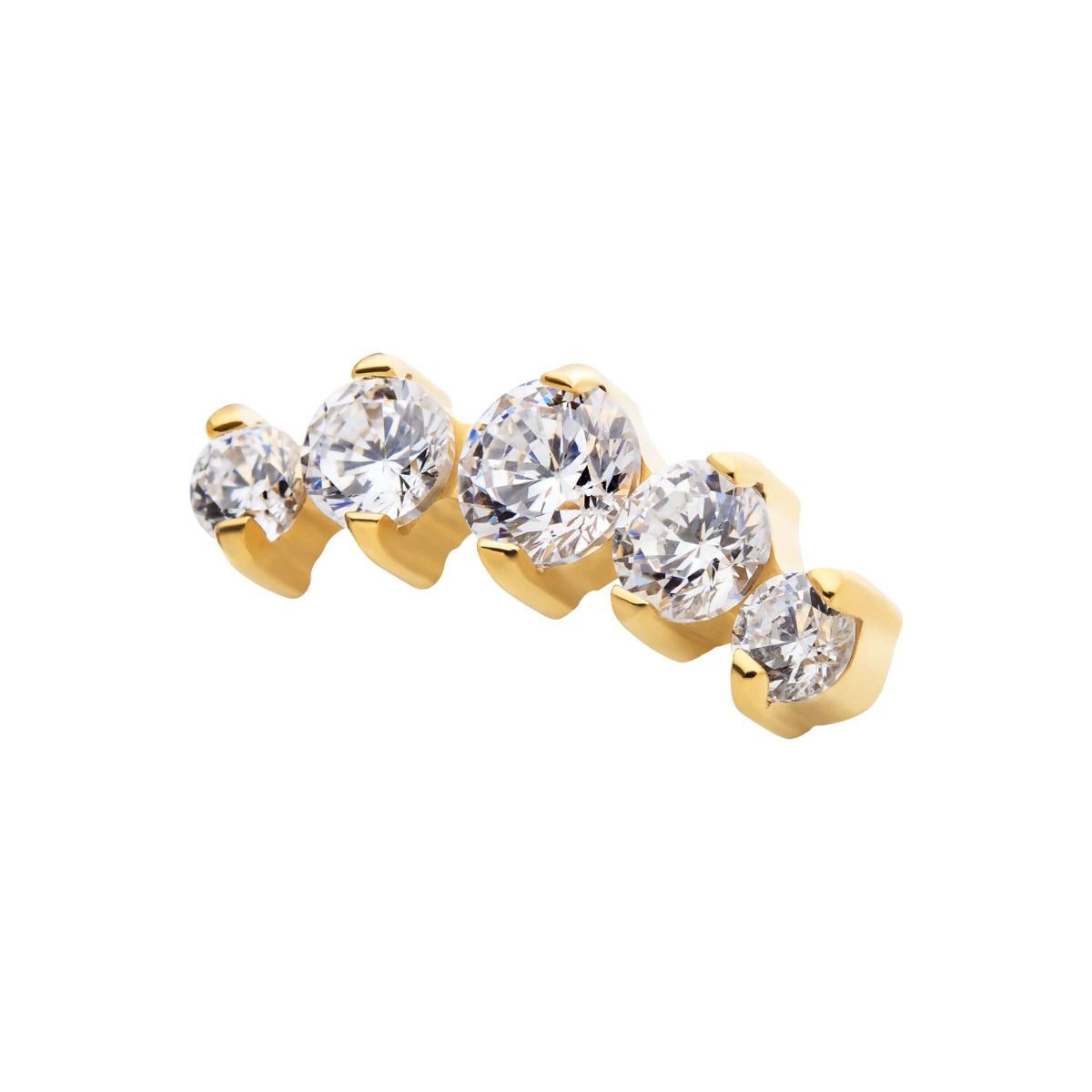 Body Jewelry Parts 24KT Gold PVD Titanium Internally Threaded Prong Set Clear CZ 5-Cluster Top -Rebel Bod-RebelBod
