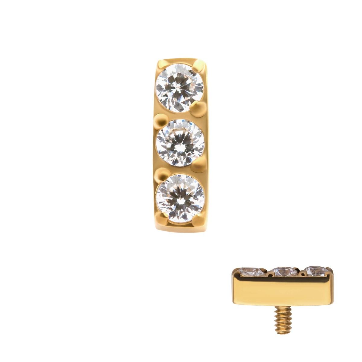 Body Jewelry Parts 24KT Gold PVD Titanium Internally Threaded Prong Set Clear CZ Bar Top -Rebel Bod-RebelBod