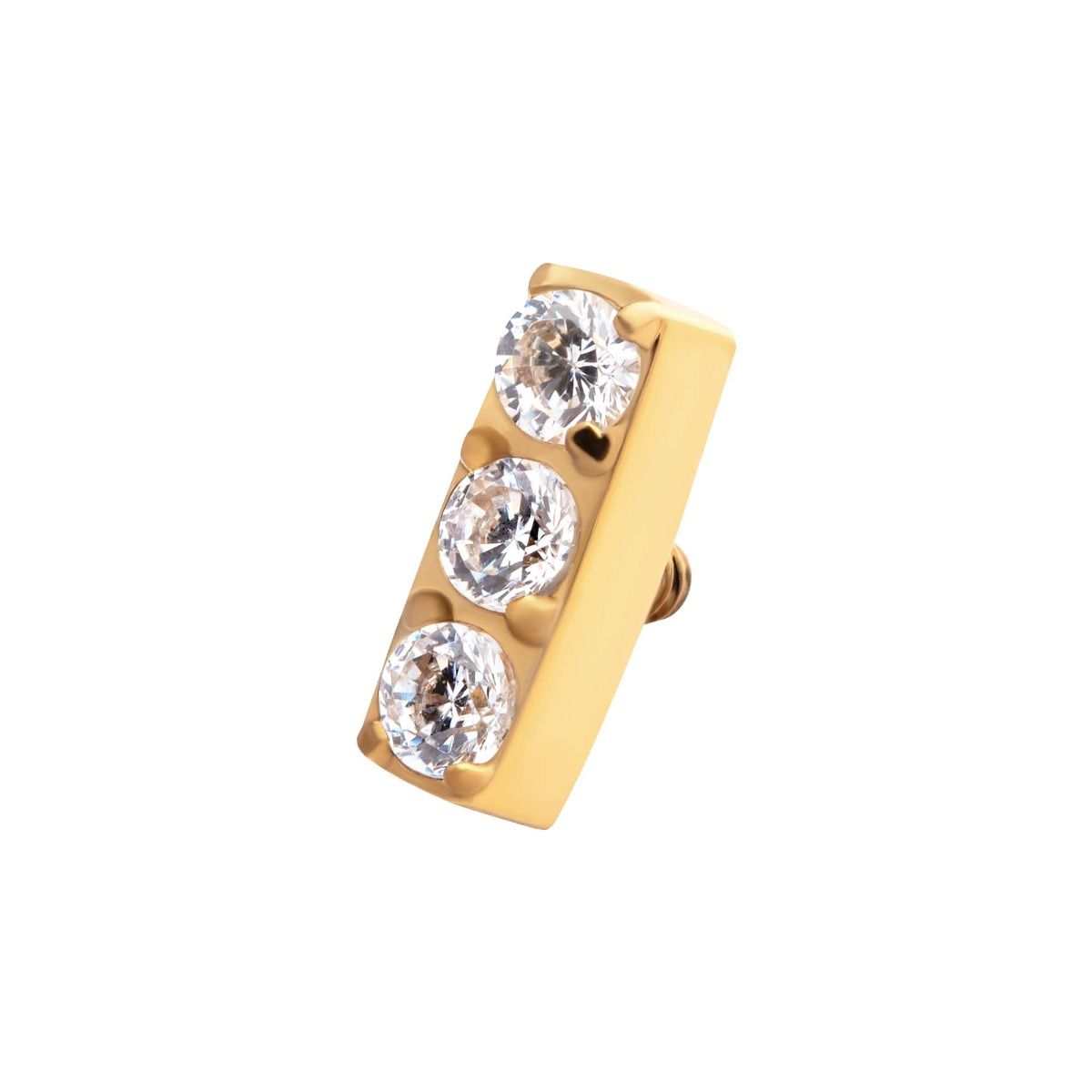 Body Jewelry Parts 24KT Gold PVD Titanium Internally Threaded Prong Set Clear CZ Bar Top -Rebel Bod-RebelBod