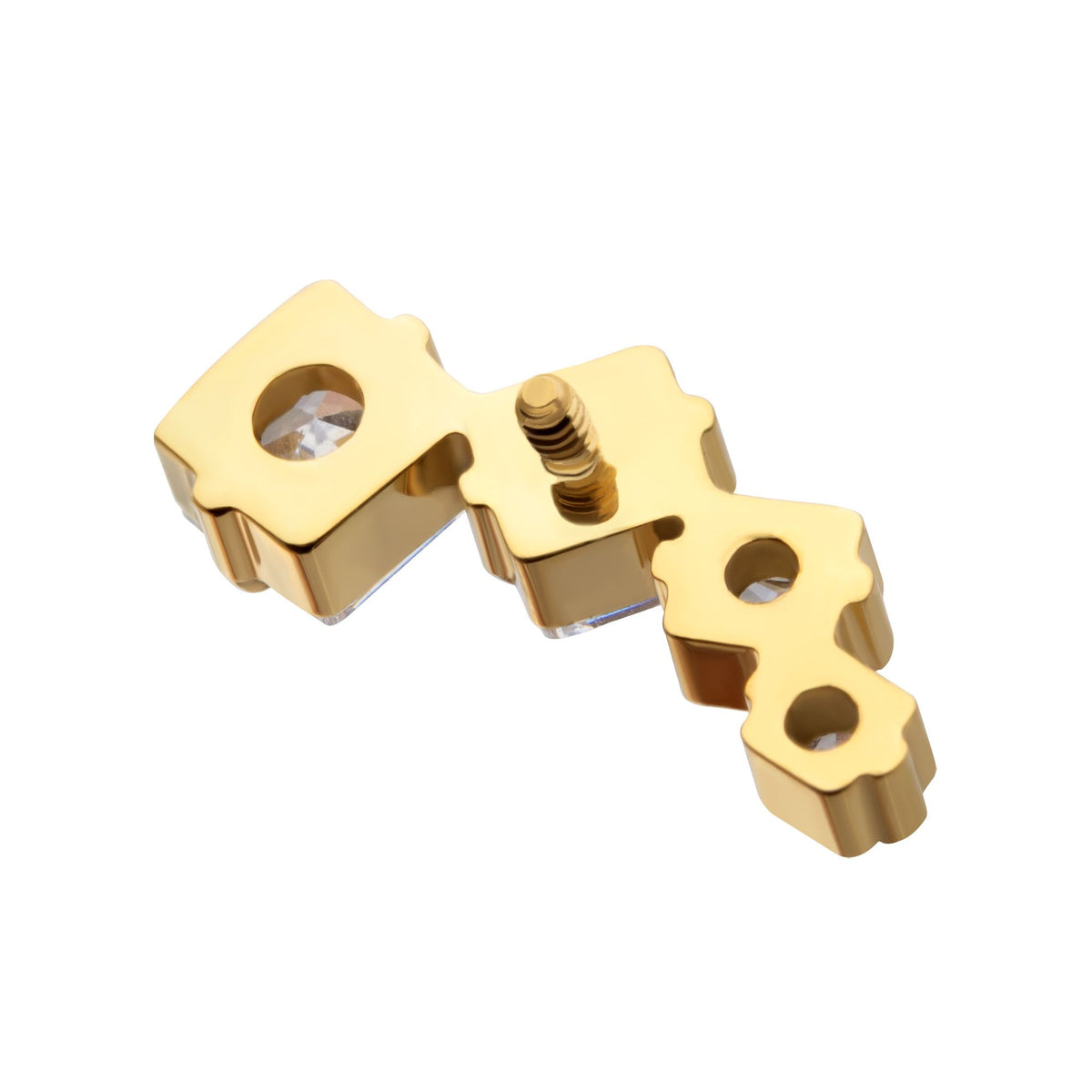 Body Jewelry Parts 24Kt Gold PVD Titanium Internally Threaded Prong Set Princess Cut Gem Staggered 4-Cluster Top -Rebel Bod-RebelBod