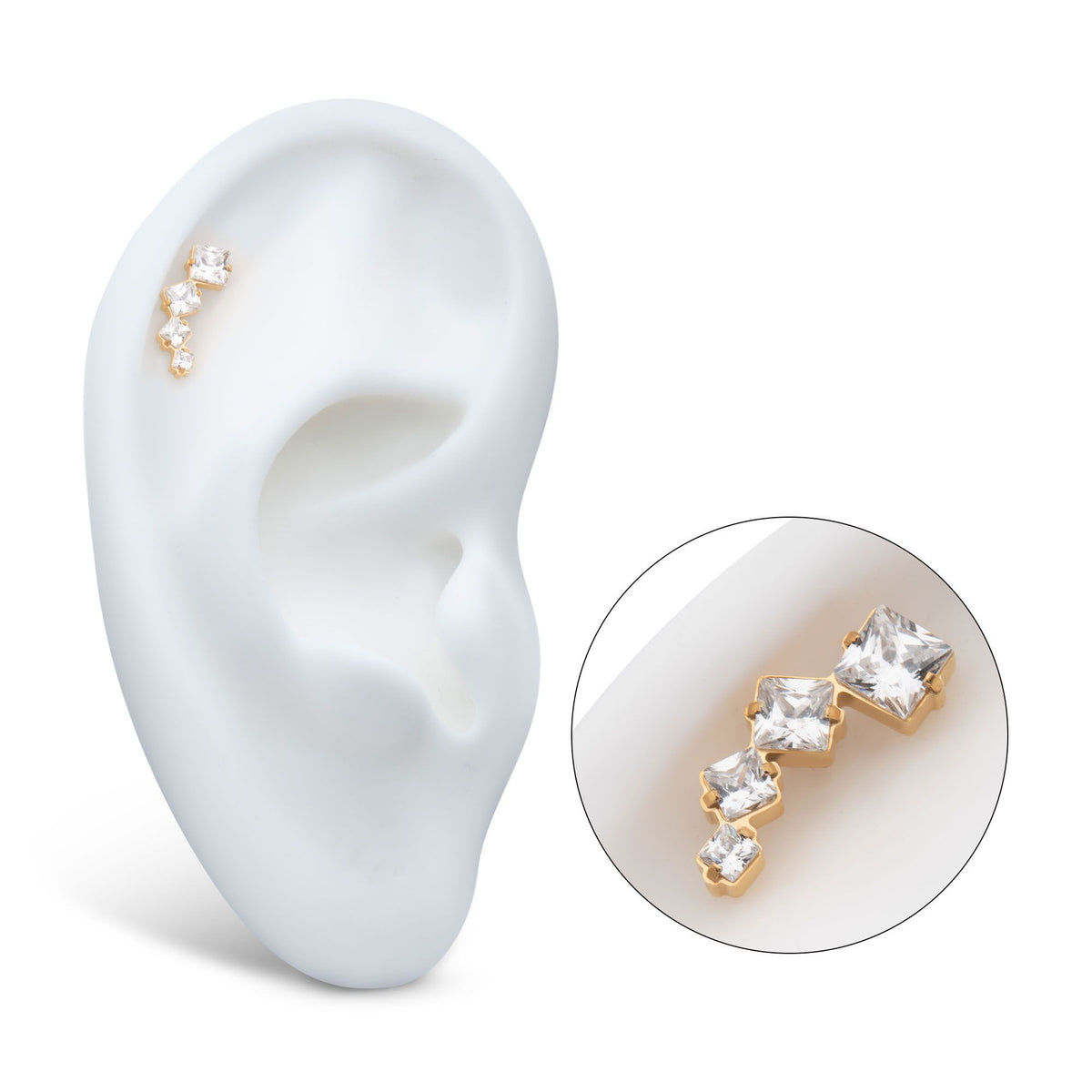 Body Jewelry Parts 24Kt Gold PVD Titanium Internally Threaded Prong Set Princess Cut Gem Staggered 4-Cluster Top -Rebel Bod-RebelBod