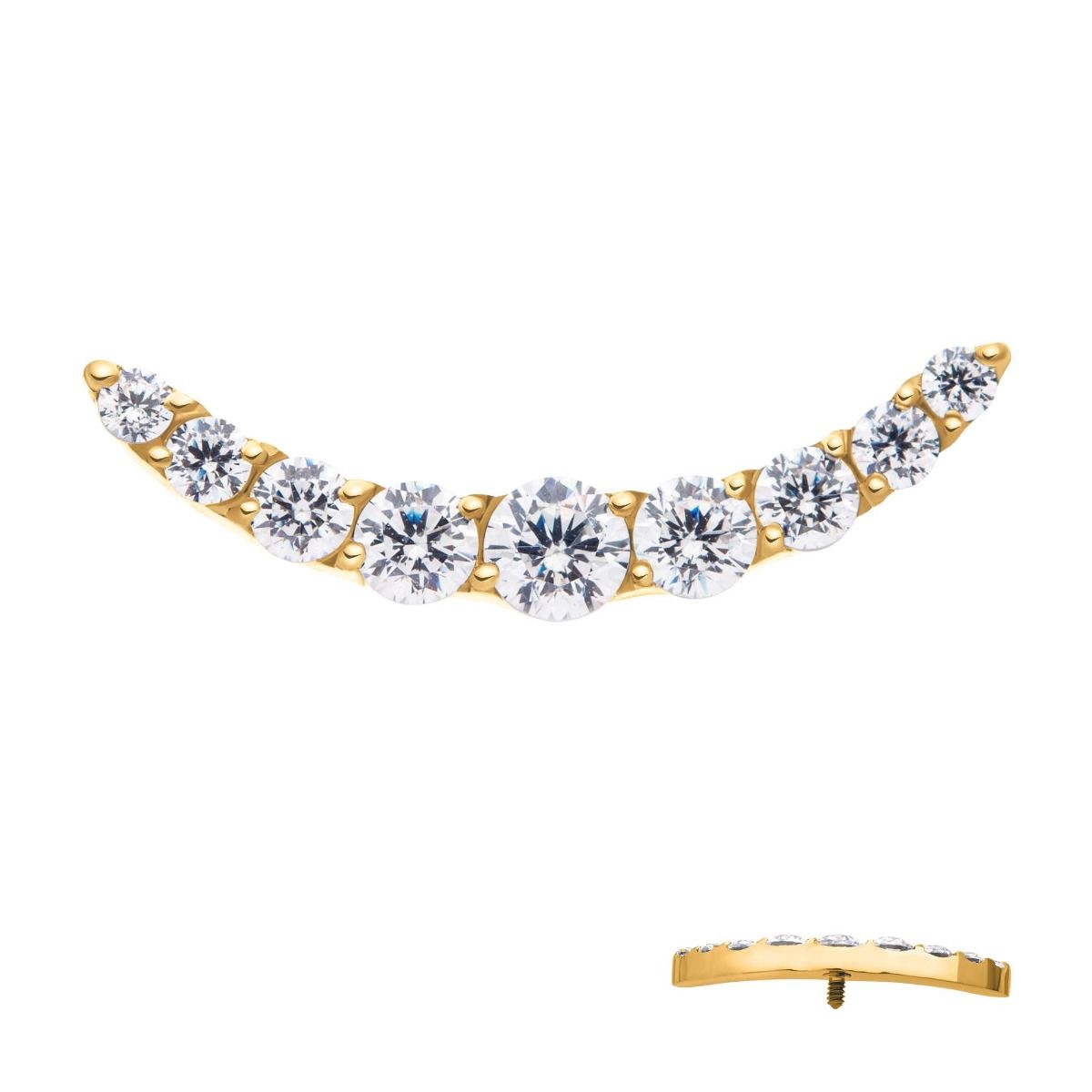 Body Jewelry Parts 24Kt Gold PVD Titanium Internally Threaded Prong Set Round CZ 9-Cluster Top -Rebel Bod-RebelBod
