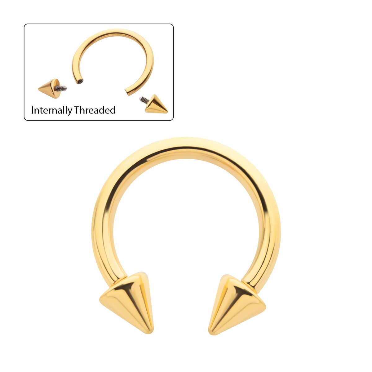 CIRCULAR BARBELL | HORSESHOE 24Kt Gold PVD Titanium Internally Threaded Spike Ends Circular Barbell - 1 Piece -Rebel Bod-RebelBod