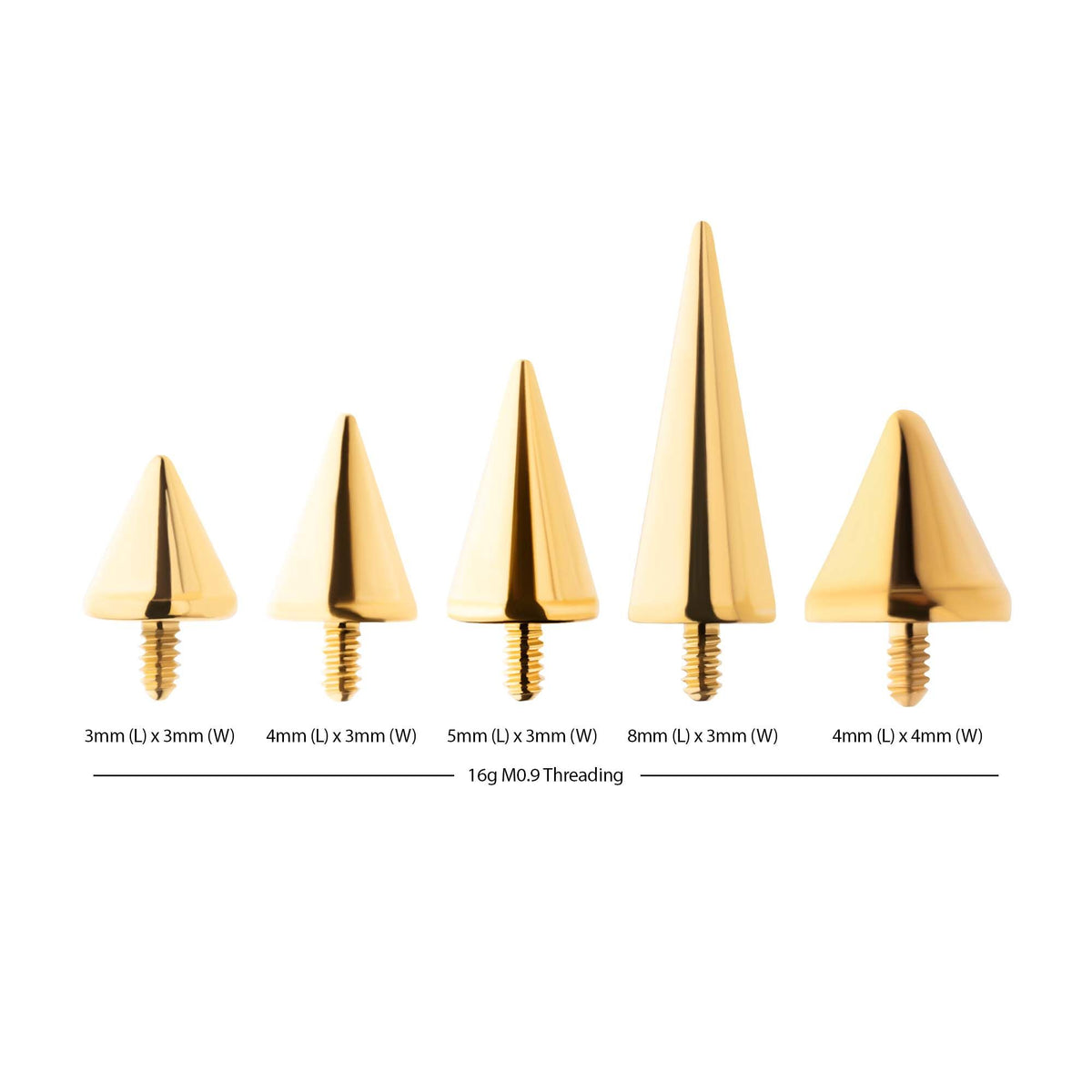 Body Jewelry Parts 24Kt Gold PVD Titanium Internally Threaded Spike Top -Rebel Bod-RebelBod