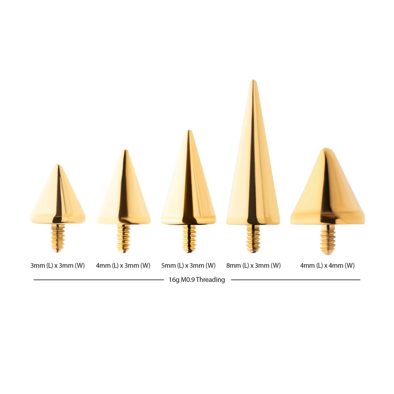 Body Jewelry Parts 24Kt Gold PVD Titanium Internally Threaded Spike Top -Rebel Bod-RebelBod