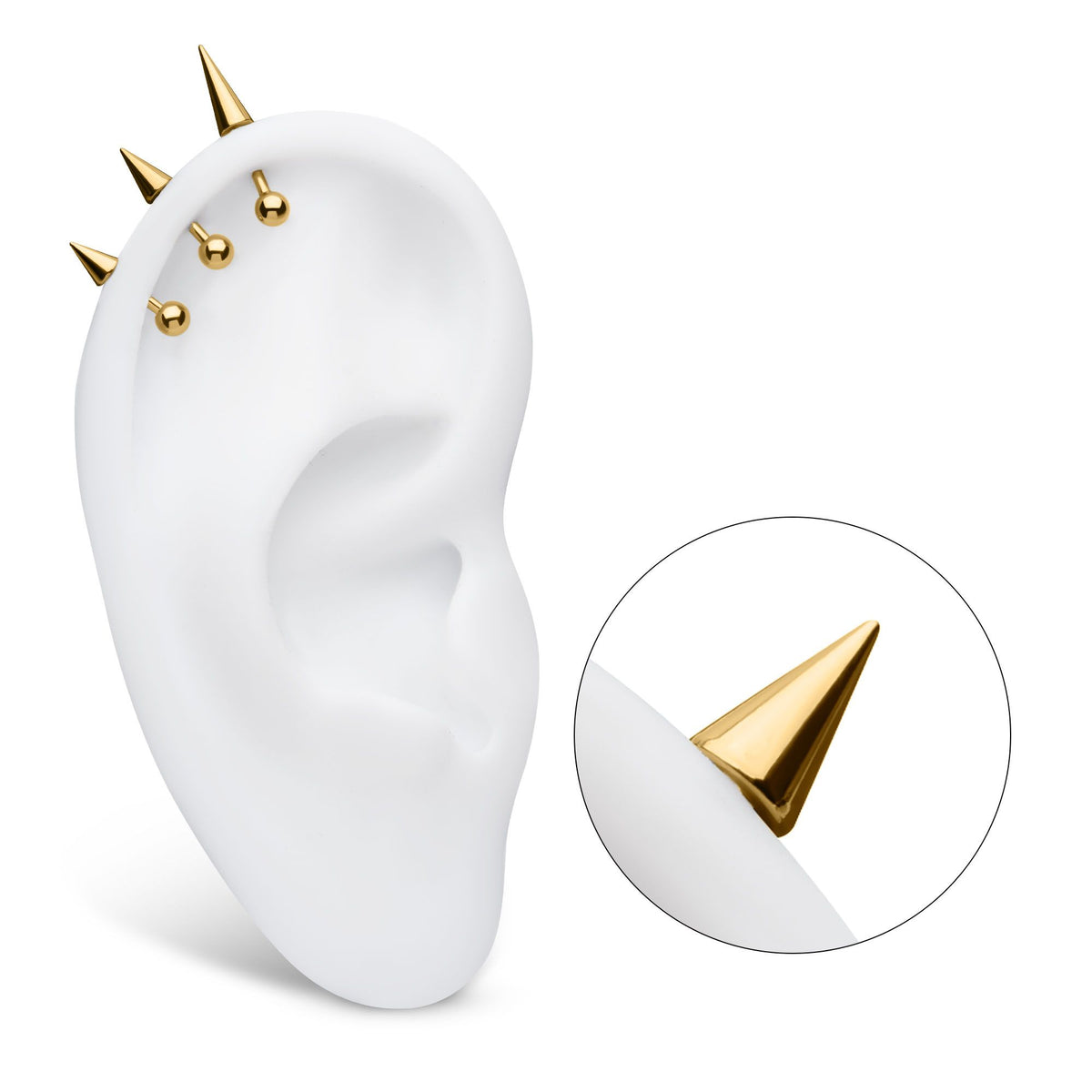 Body Jewelry Parts 24Kt Gold PVD Titanium Internally Threaded Spike Top -Rebel Bod-RebelBod
