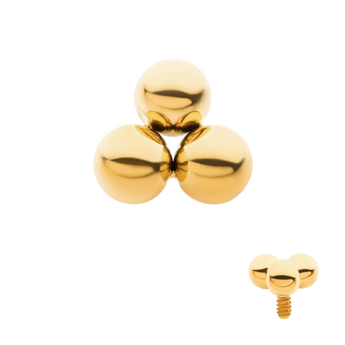 Body Jewelry Parts 24Kt Gold PVD Titanium Internally Threaded Trinity Ball Top -Rebel Bod-RebelBod