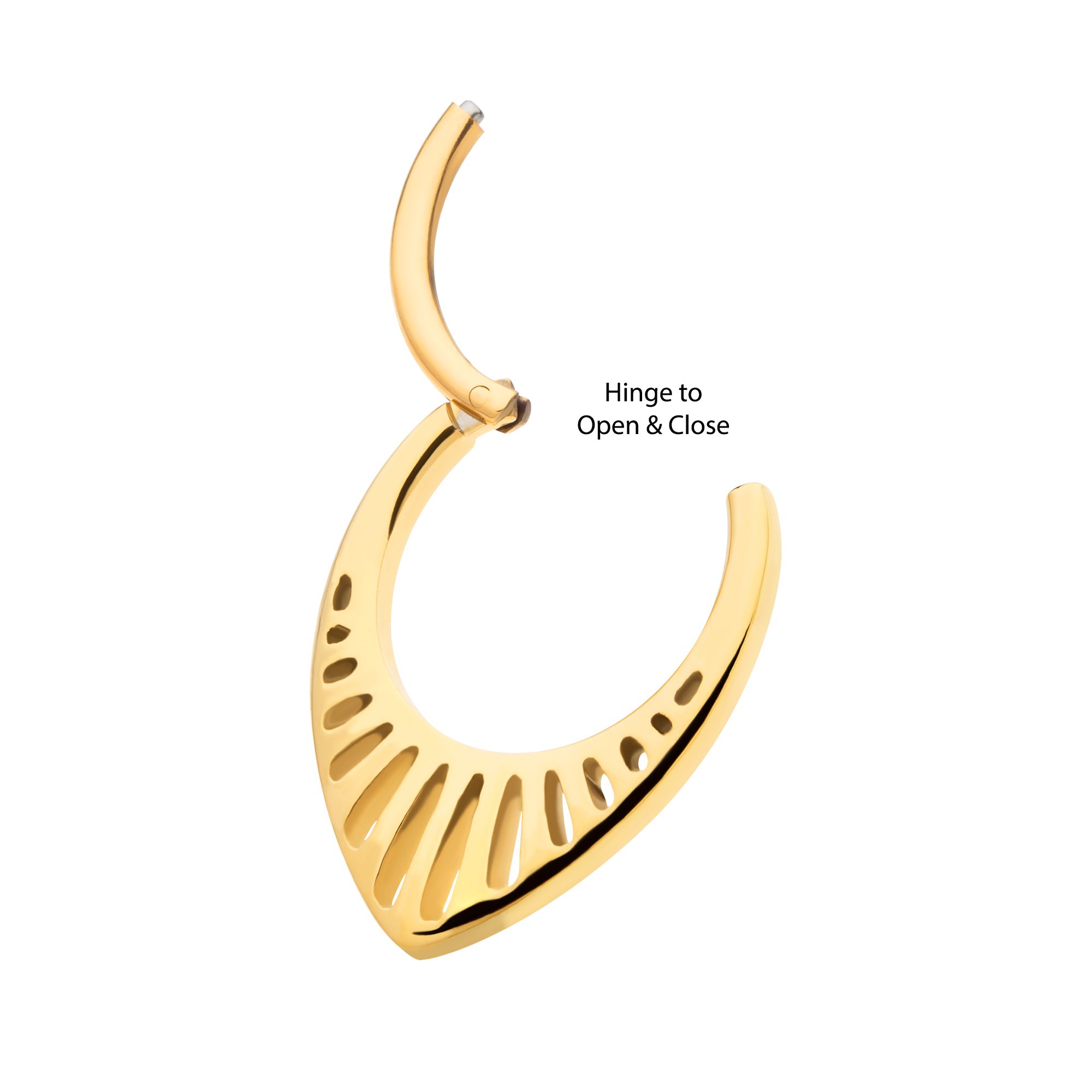 Clicker - Cartilage | Septum 24Kt Gold PVD Titanium Linear Outline Teardrop Shape Front Facing Hinged Segment Clicker Ring -Rebel Bod-RebelBod