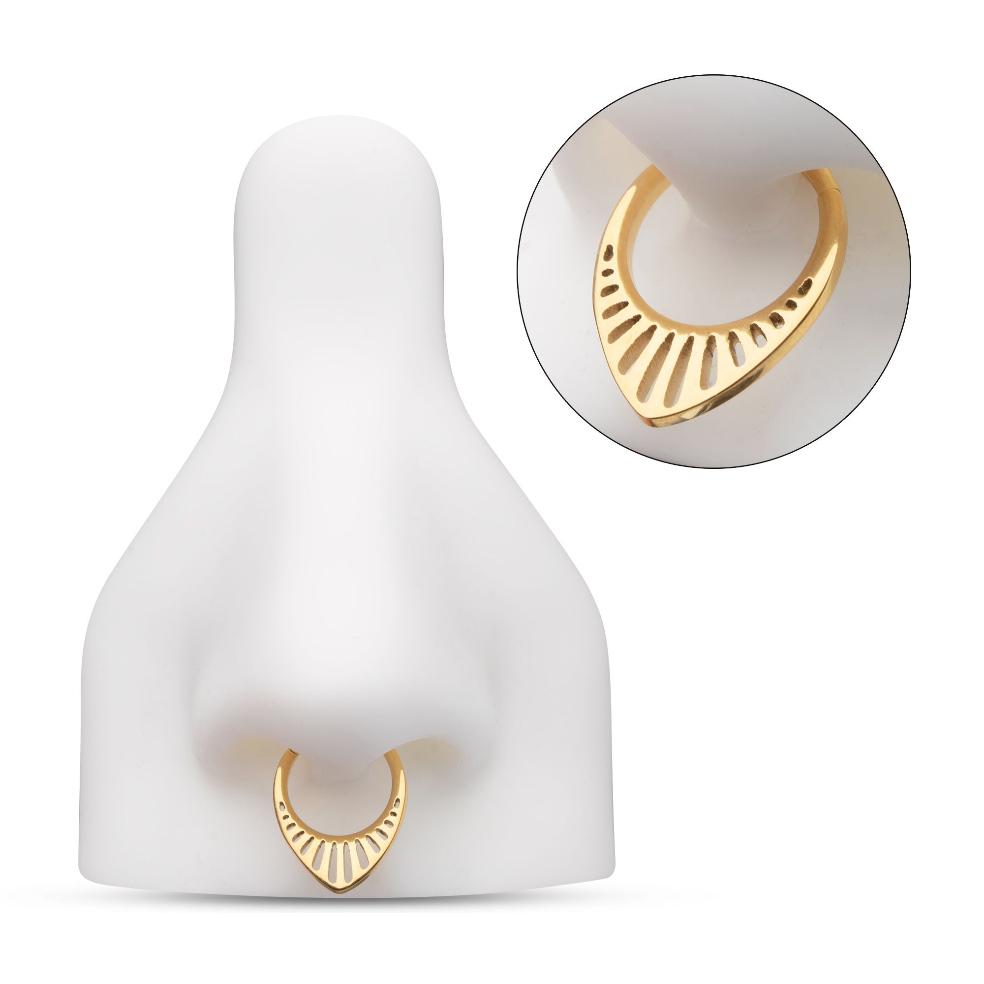 Clicker - Cartilage | Septum 24Kt Gold PVD Titanium Linear Outline Teardrop Shape Front Facing Hinged Segment Clicker Ring -Rebel Bod-RebelBod