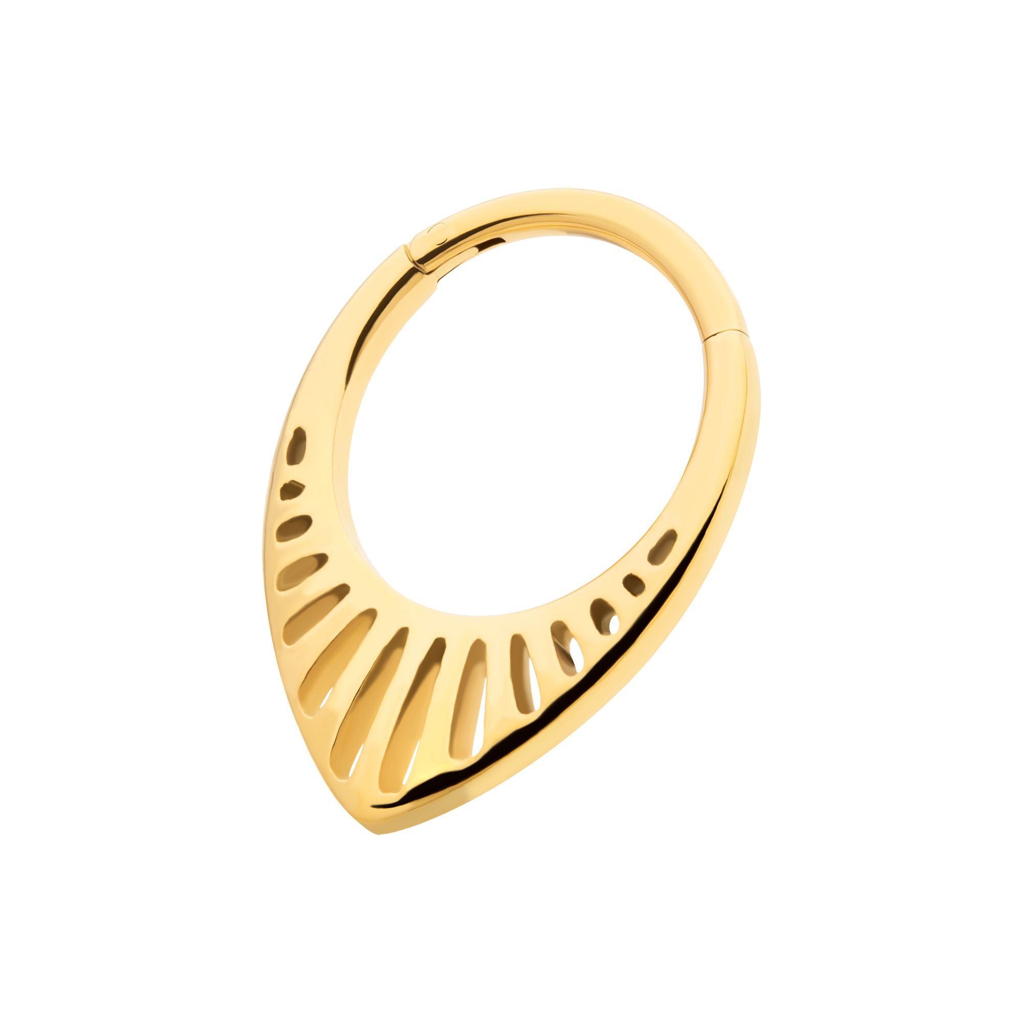 Clicker - Cartilage | Septum 24Kt Gold PVD Titanium Linear Outline Teardrop Shape Front Facing Hinged Segment Clicker Ring -Rebel Bod-RebelBod