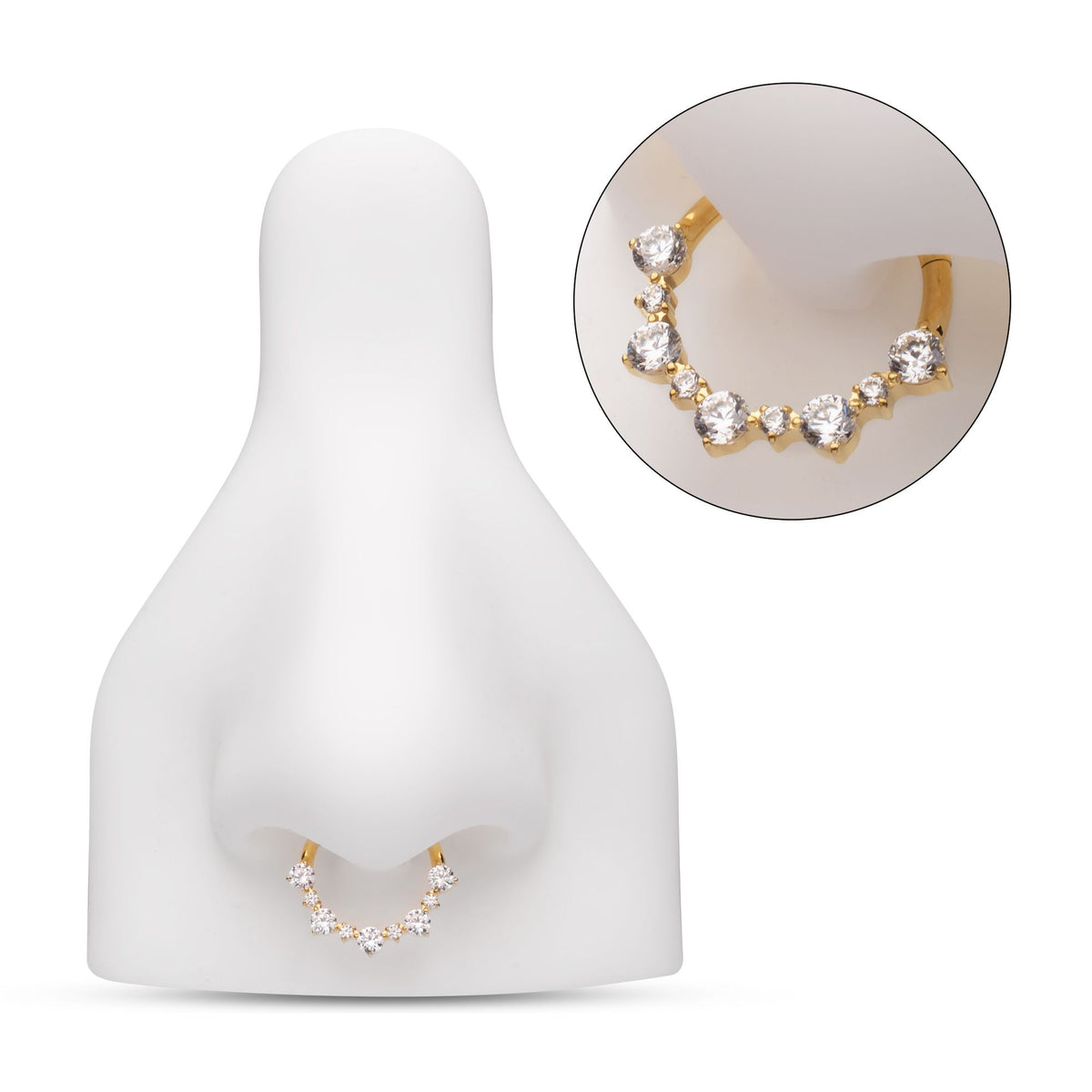 Clicker - Cartilage | Septum 24Kt Gold PVD Titanium Prong Set 1mm 2mm Cluster Gem Front Facing Hinged Segment Clicker Ring -Rebel Bod-RebelBod