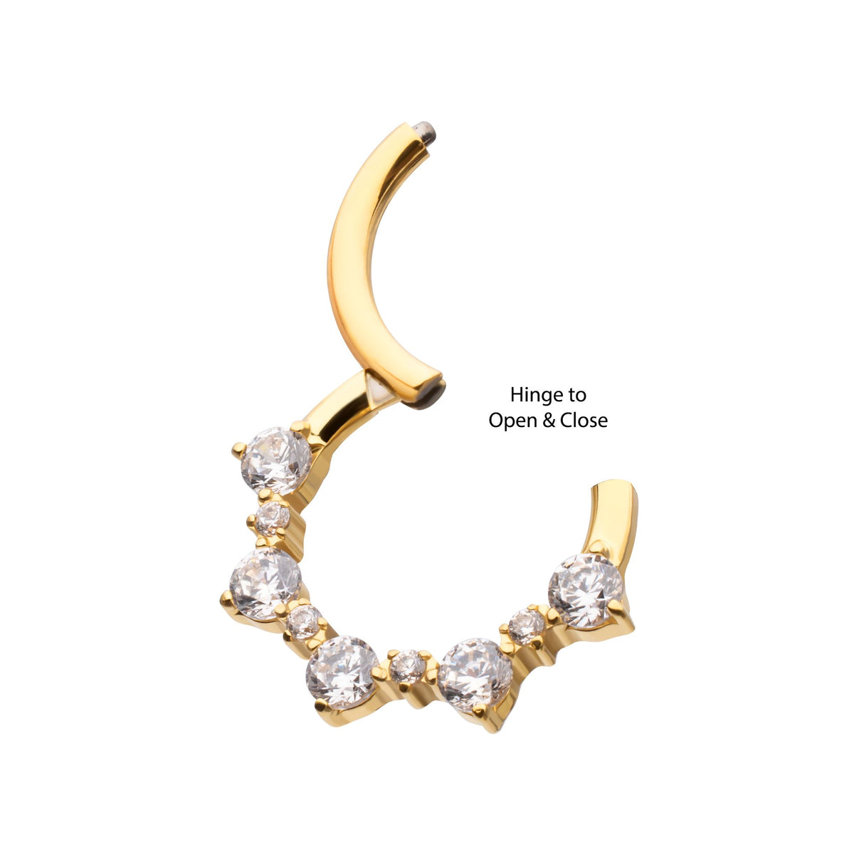 Clicker - Cartilage | Septum 24Kt Gold PVD Titanium Prong Set 1mm 2mm Cluster Gem Front Facing Hinged Segment Clicker Ring -Rebel Bod-RebelBod