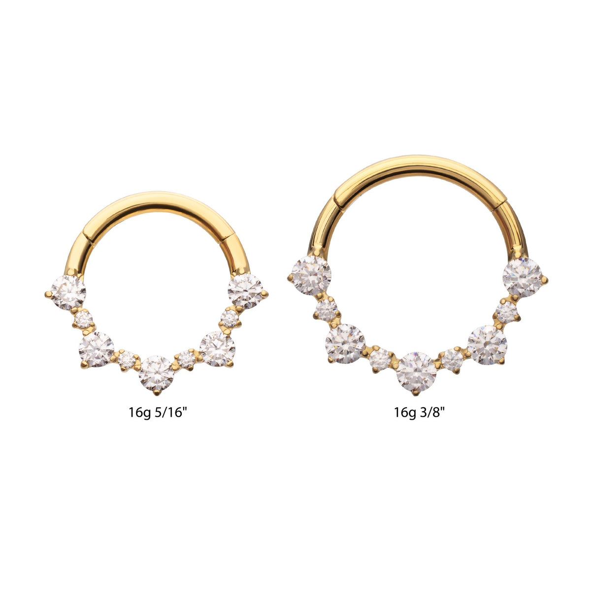 Clicker - Cartilage | Septum 24Kt Gold PVD Titanium Prong Set 1mm 2mm Cluster Gem Front Facing Hinged Segment Clicker Ring -Rebel Bod-RebelBod