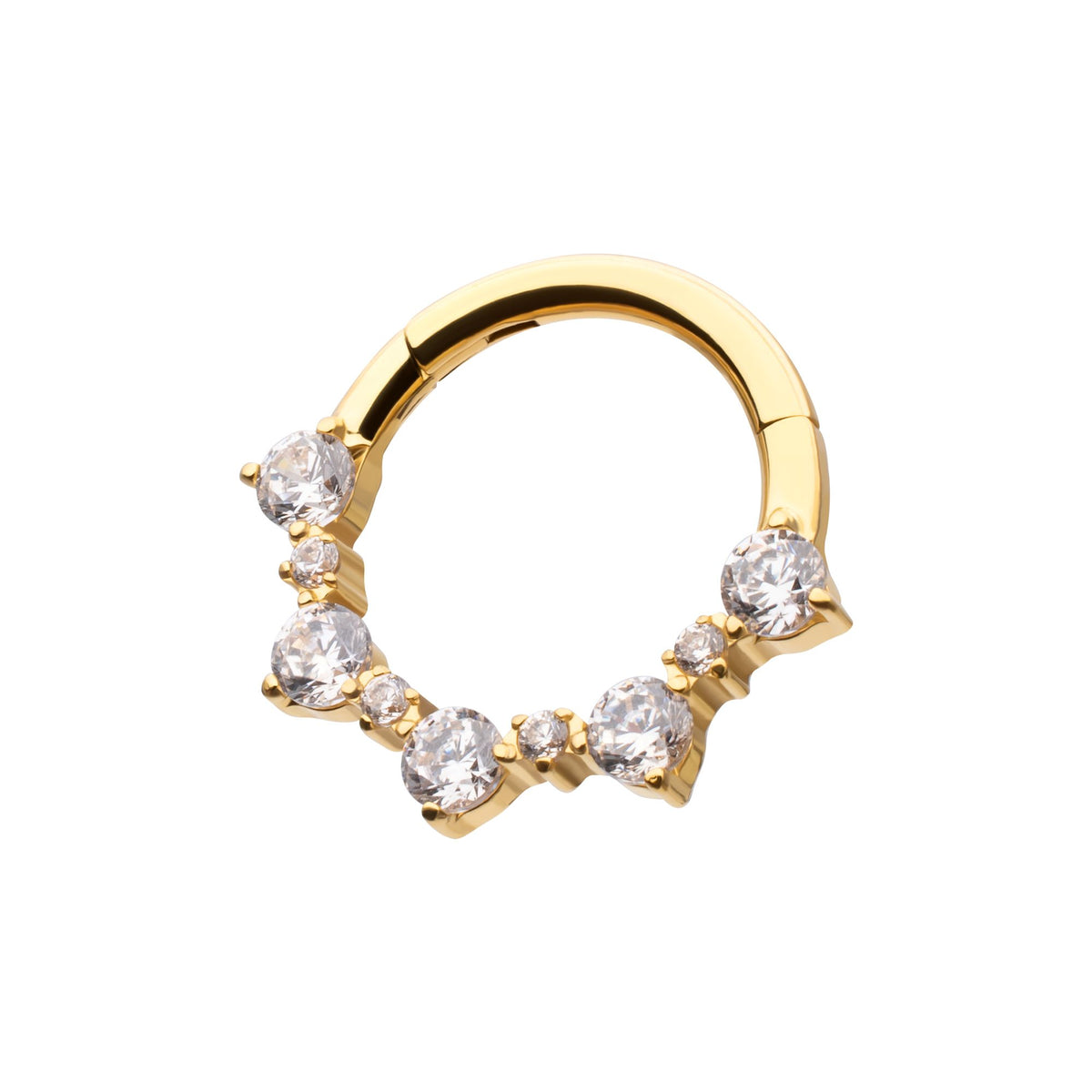 Clicker - Cartilage | Septum 24Kt Gold PVD Titanium Prong Set 1mm 2mm Cluster Gem Front Facing Hinged Segment Clicker Ring -Rebel Bod-RebelBod