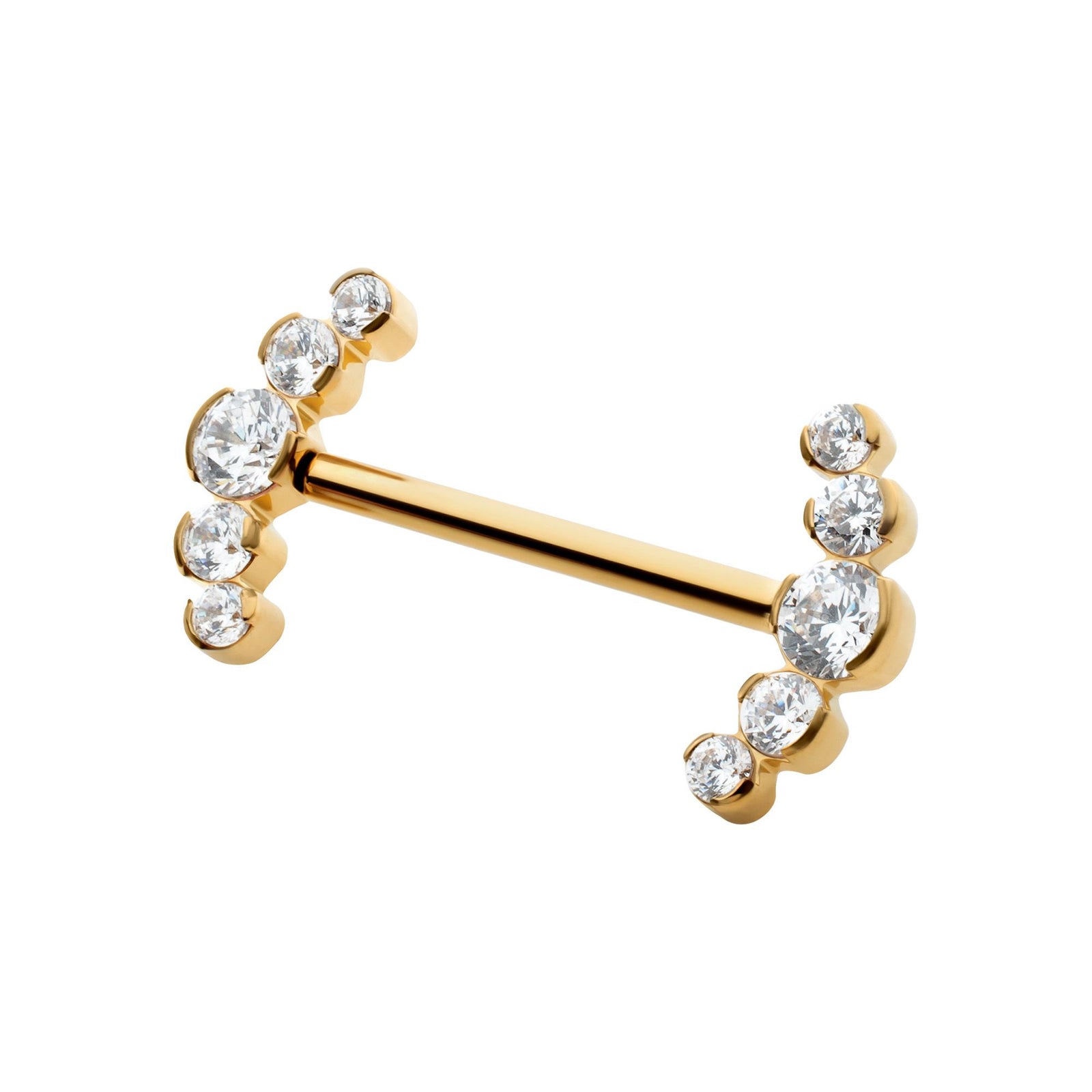 Nipple Barbell 24Kt Gold PVD Titanium Semi-Bezel Set Round Gem/Opal Nipple Barbell - 1 Piece -Rebel Bod-RebelBod