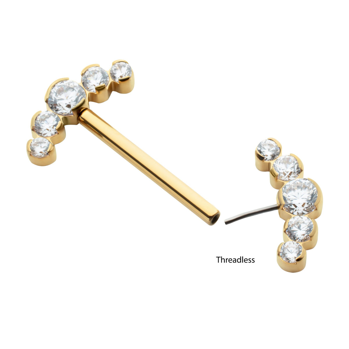 Nipple Barbell 24Kt Gold PVD Titanium Semi-Bezel Set Round Gem/Opal Nipple Barbell - 1 Piece -Rebel Bod-RebelBod