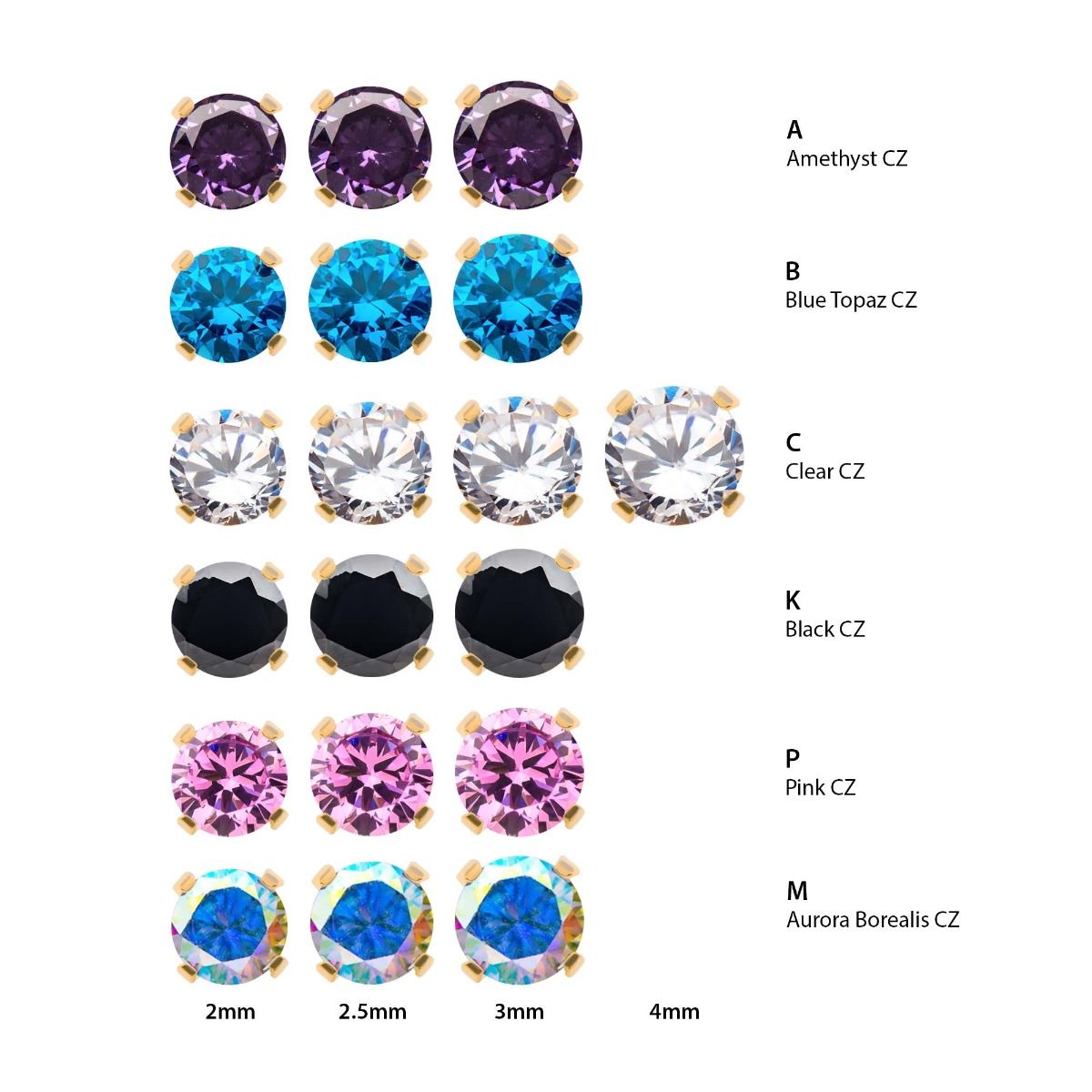 Body Jewelry Parts 24KT Gold PVD Titanium Threadless 4-Prong Set CZ Front Facing Top -Rebel Bod-RebelBod